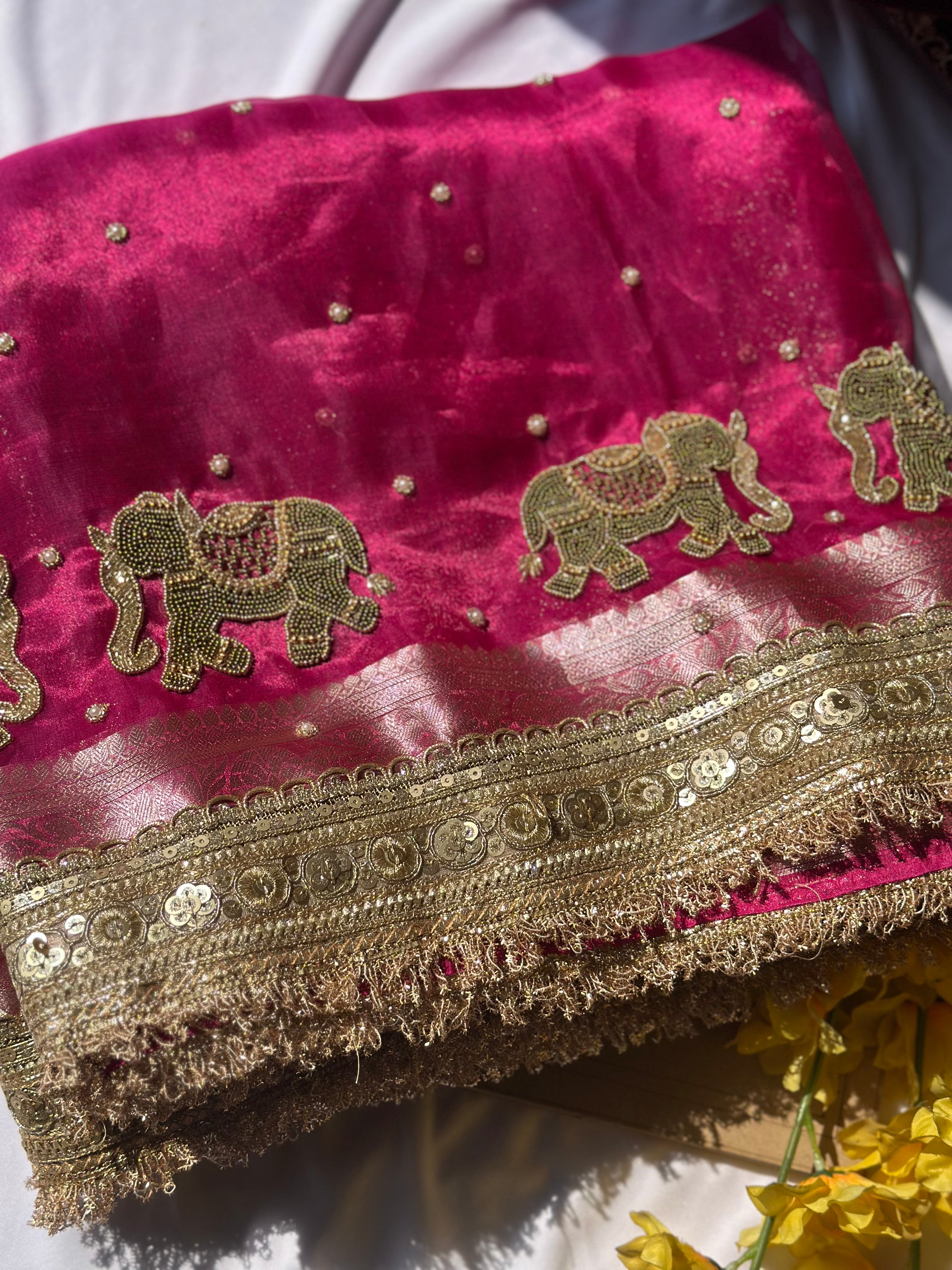 Shaadi Ka Sandook - Pink Pure Tissue Silk Saree With Hand Embroidery