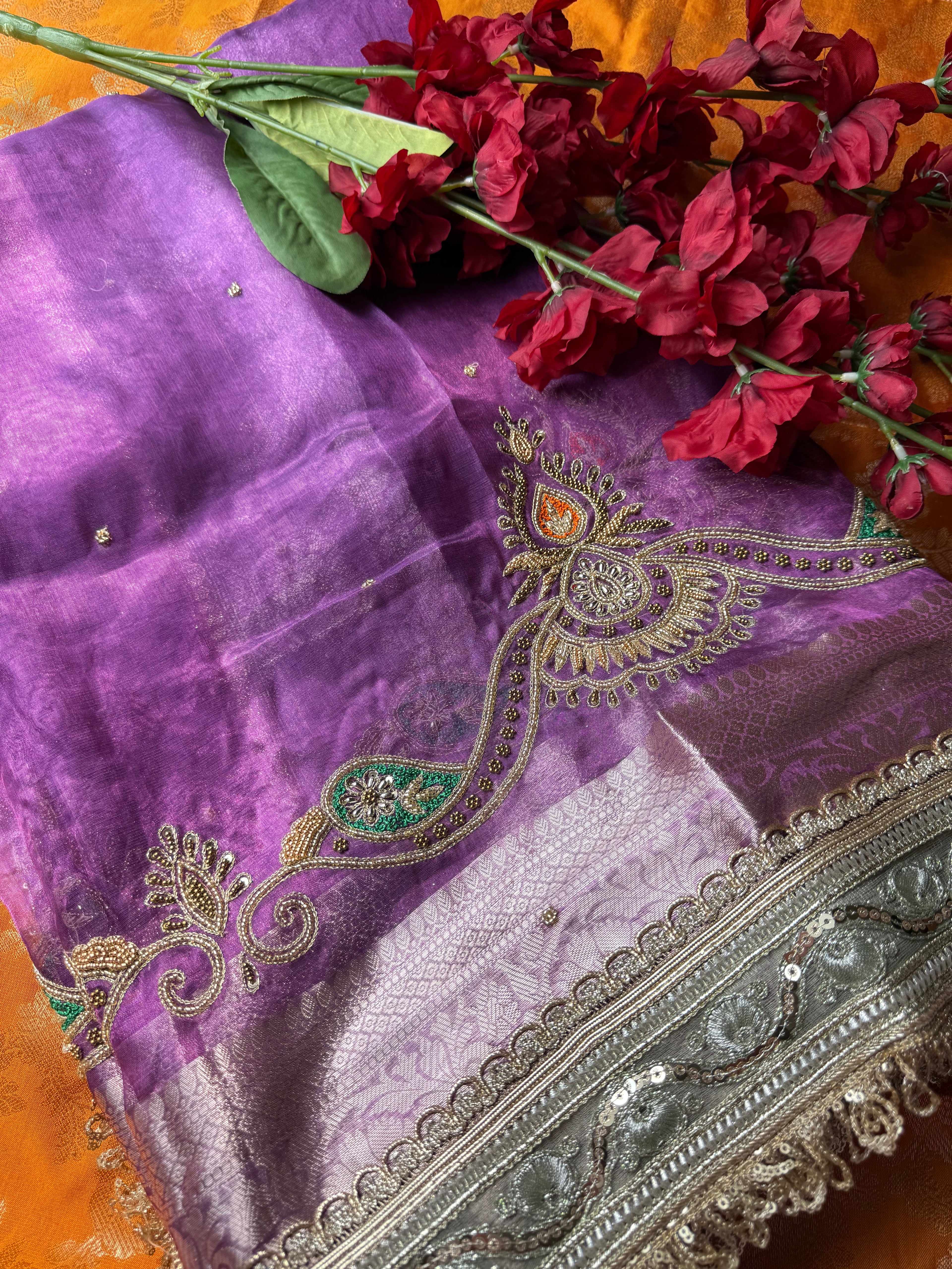 Pure Tissue Silk Saree With Hand Embroidery