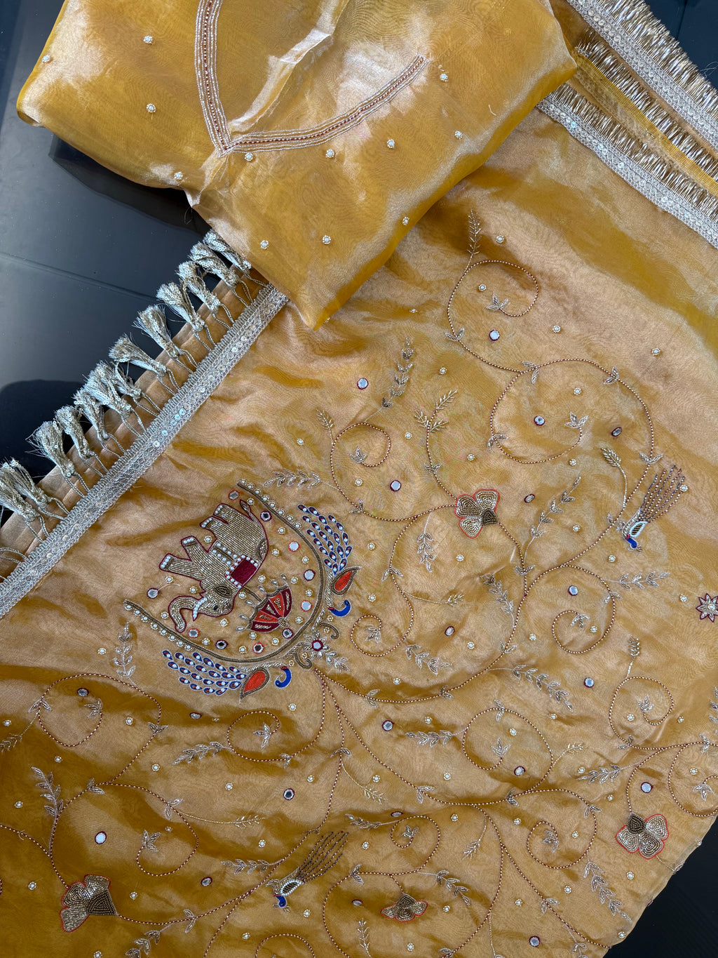 Sone ka Hathi  - Pure Tissue Silk Saree With Hand Embroidery