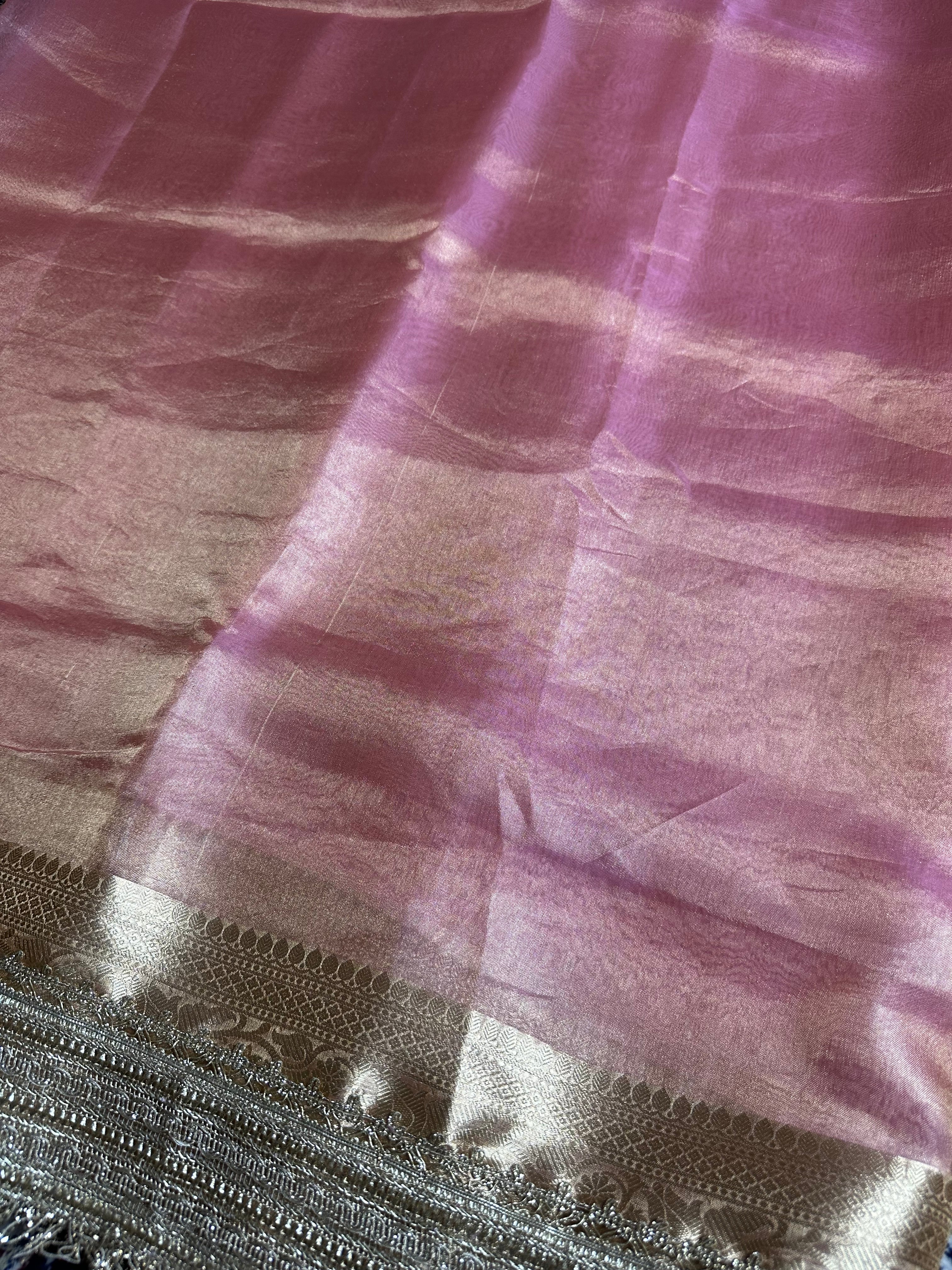 Pink Gulbahaar - Pure Tissue Silk Saree With Hand Embroidery