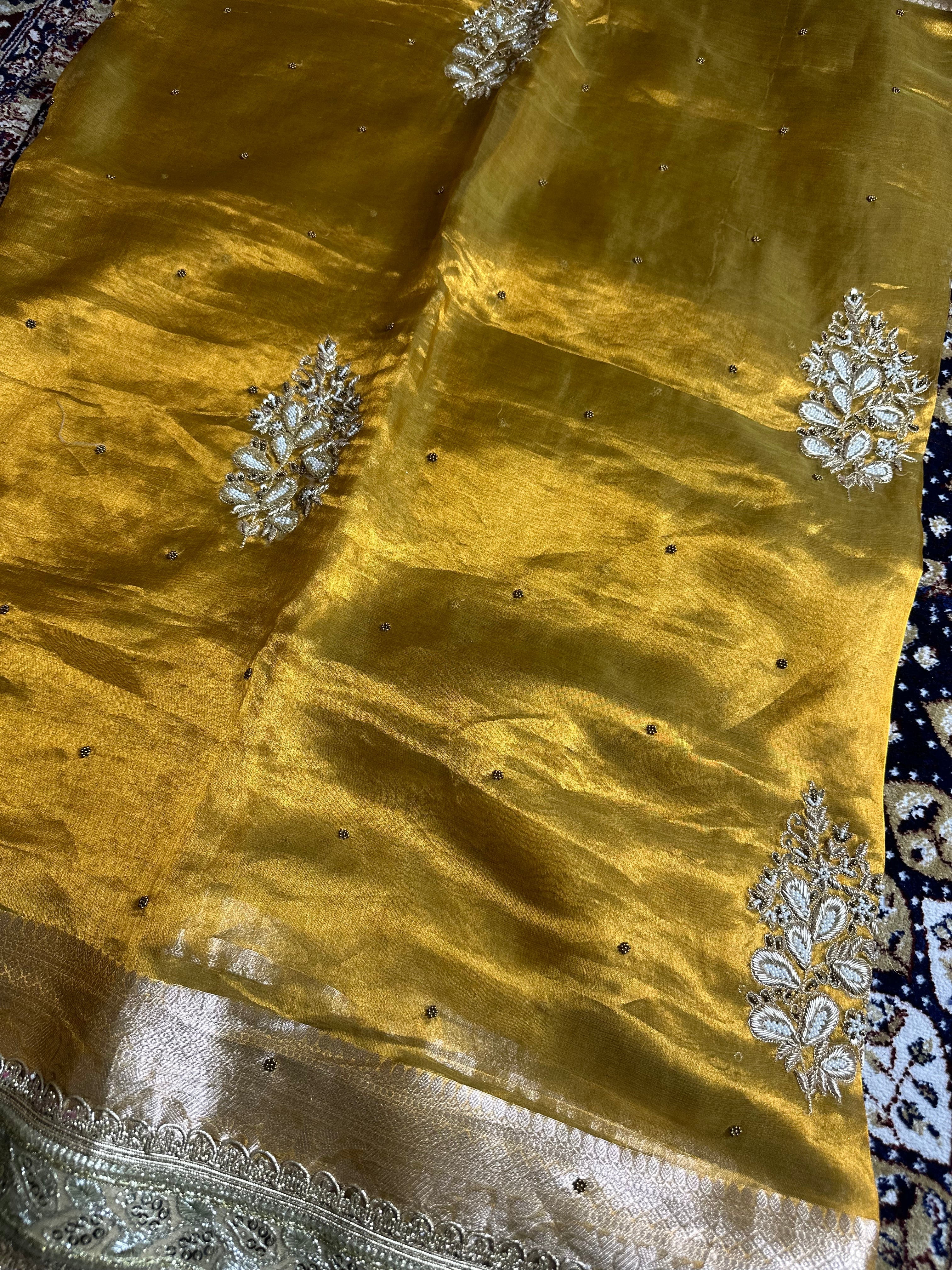 Pure Tissue Silk Saree With Hand Embroidery