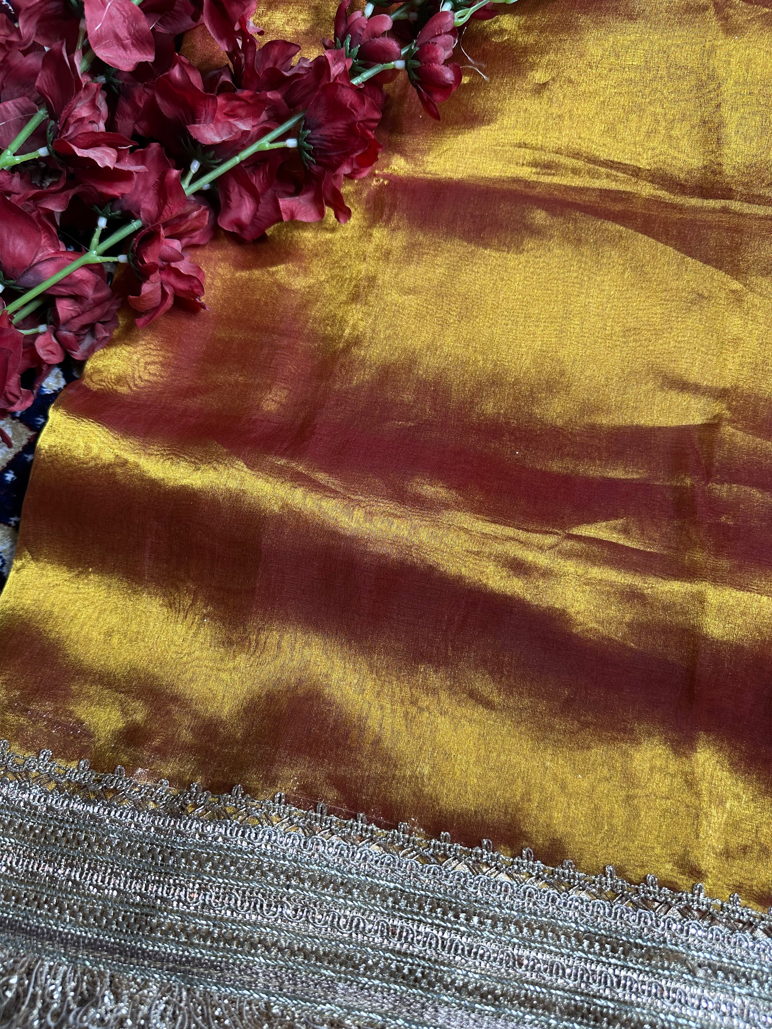 Opaline Gold Gulbahaar - Pure Tissue Silk Saree With Hand Embroidery