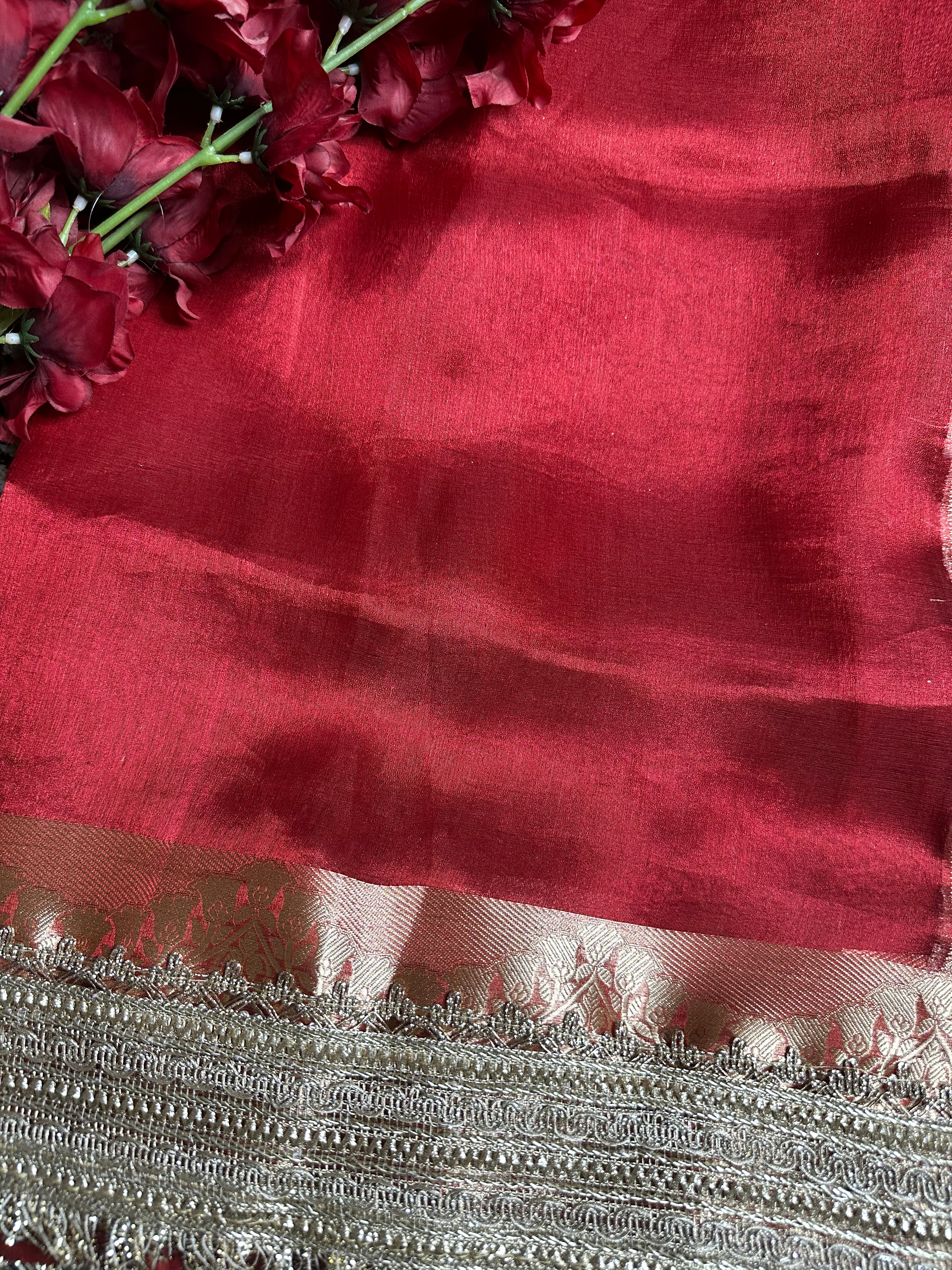 Sindoor-Ratna Gulbahaar - Pure Tissue Silk Saree With Hand Embroidery