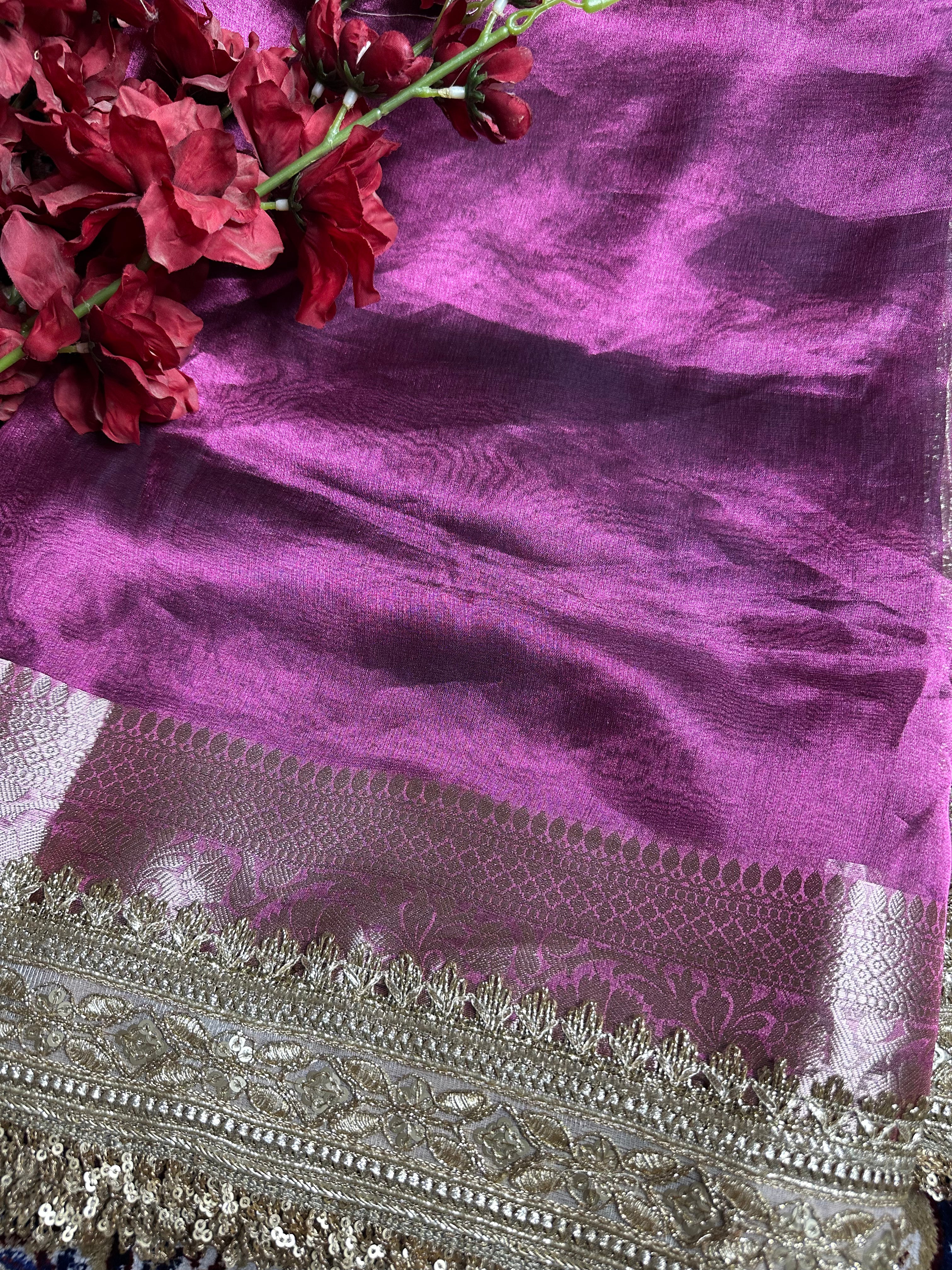 Malka-e-Jamuni Gulbahaar - Pure Tissue Silk Saree With Hand Embroidery