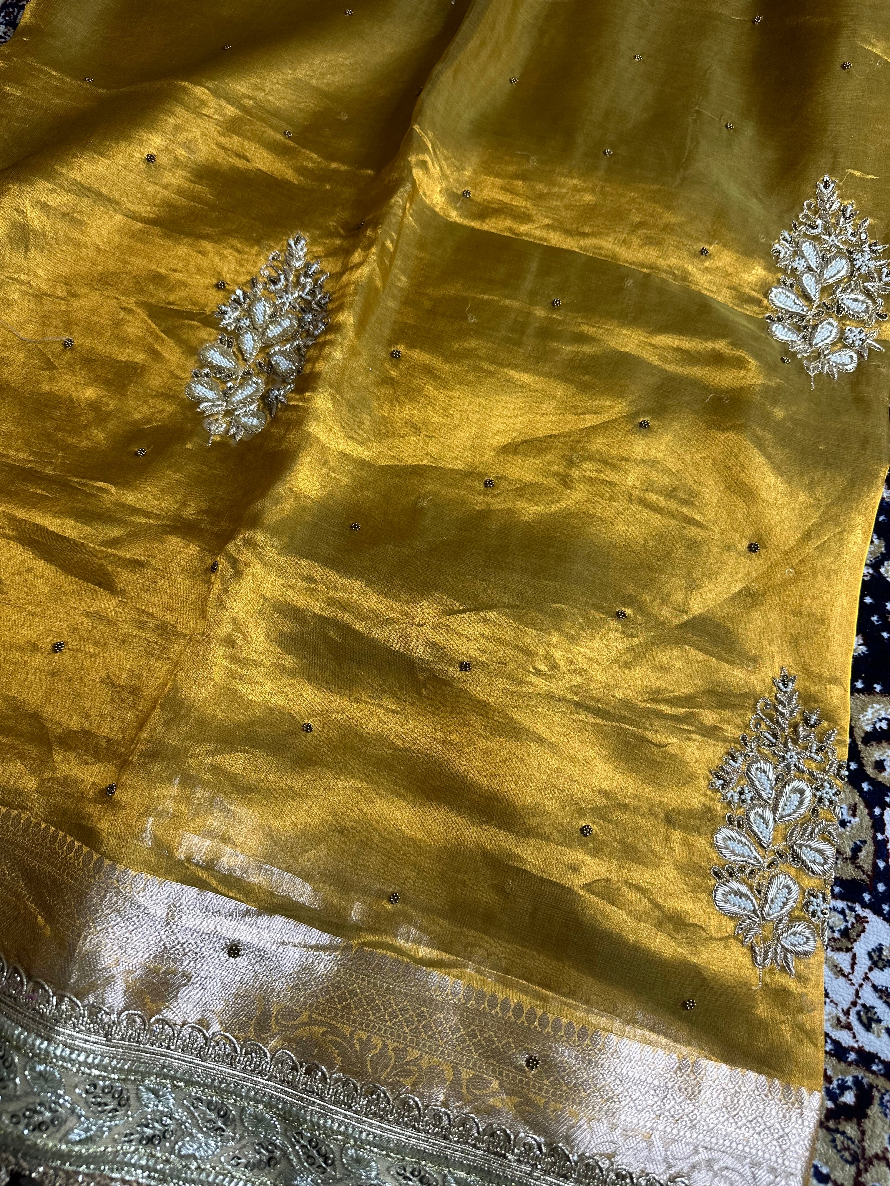 Pure Tissue Silk Saree With Hand Embroidery