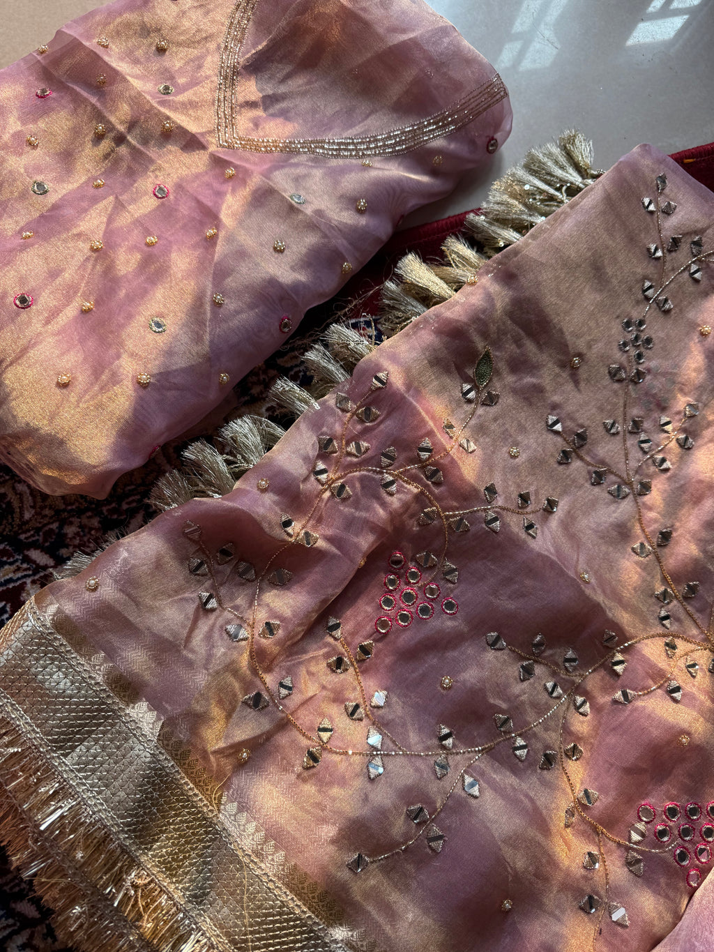 Pure Tissue Silk Saree With Hand Embroidery