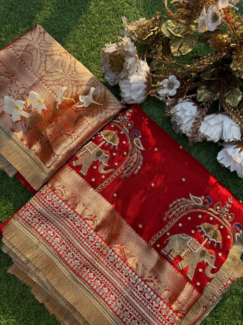 GajRaj - Pure Tissue Silk Saree With Hand Embroidery