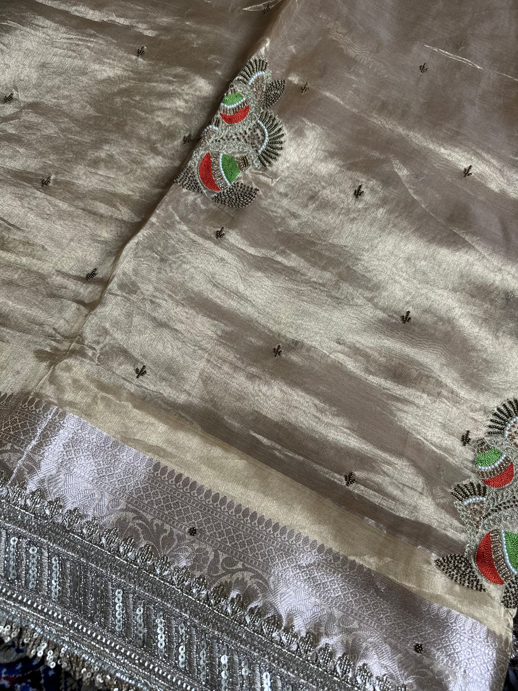 Pure Tissue Silk Saree With Hand Embroidery