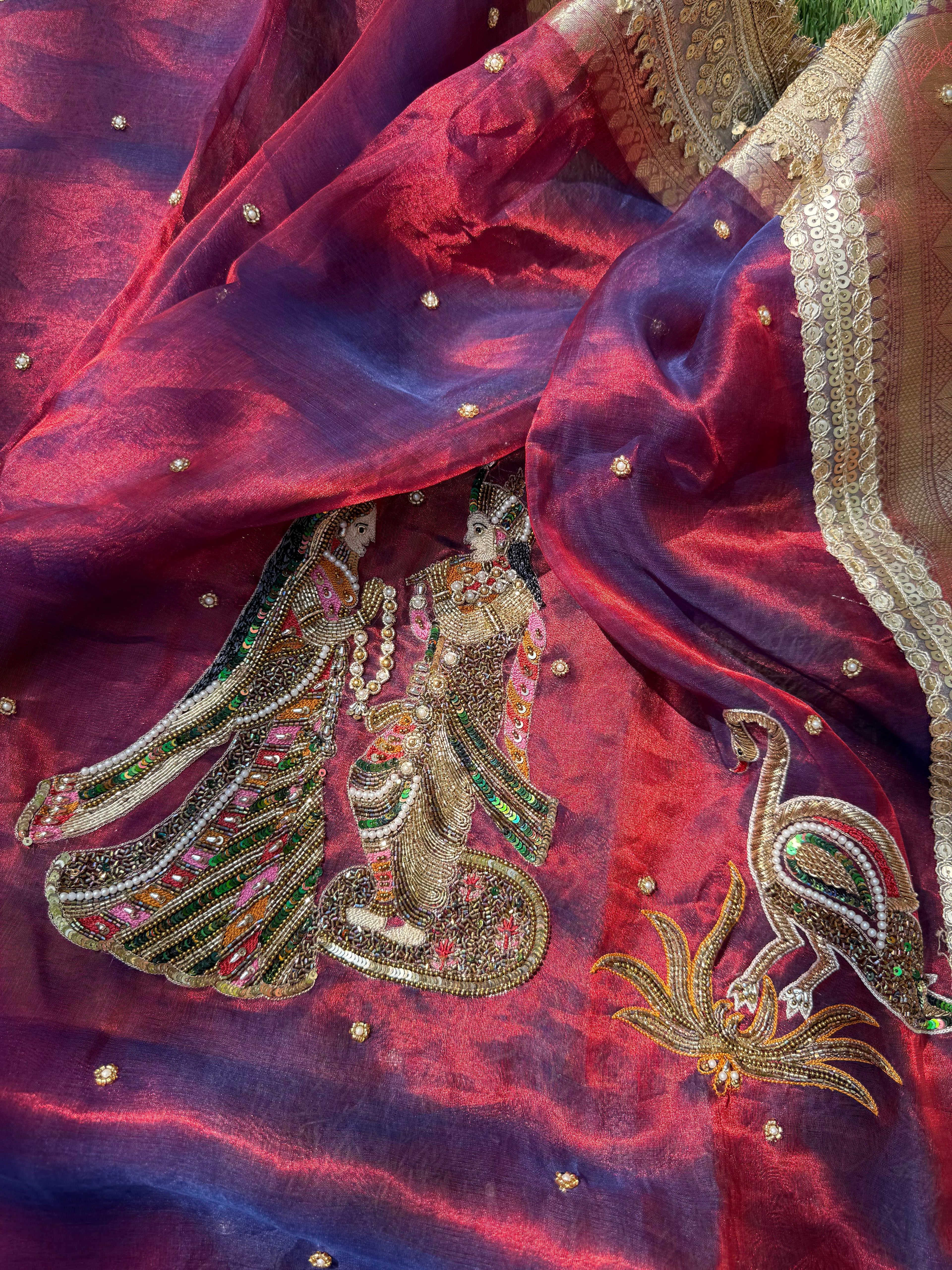 Radha Krishan Inspired - Pure Tissue Silk Saree With Hand Embroidery
