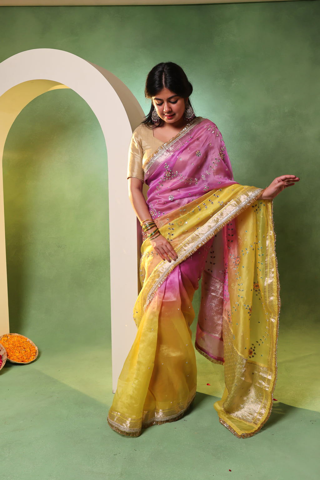 NAYAAB — Pure Banarasi Organza Silk Saree With Hand Embroidery