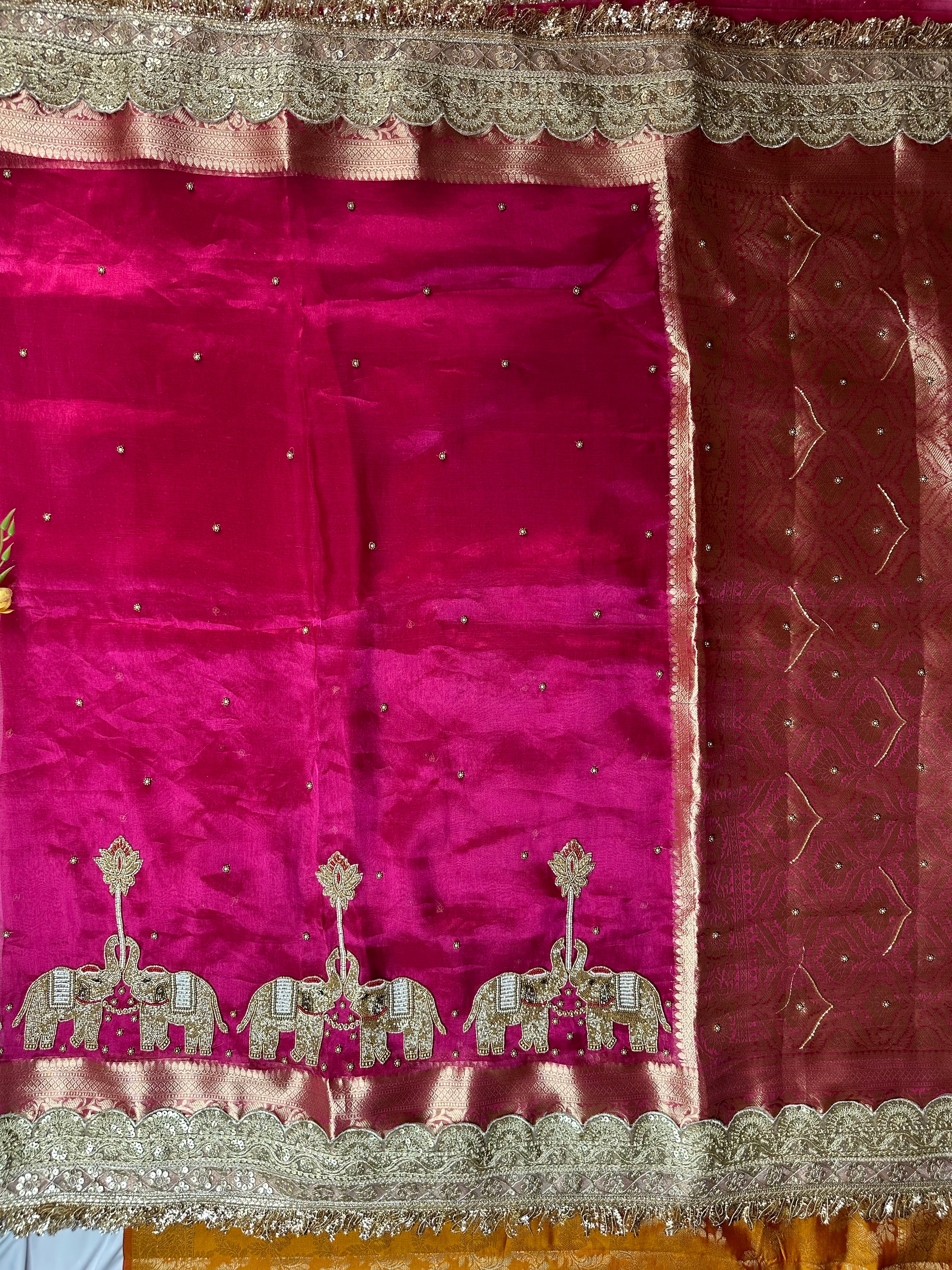 Hathi - Pure Tissue Silk Saree With Hand Embroidery