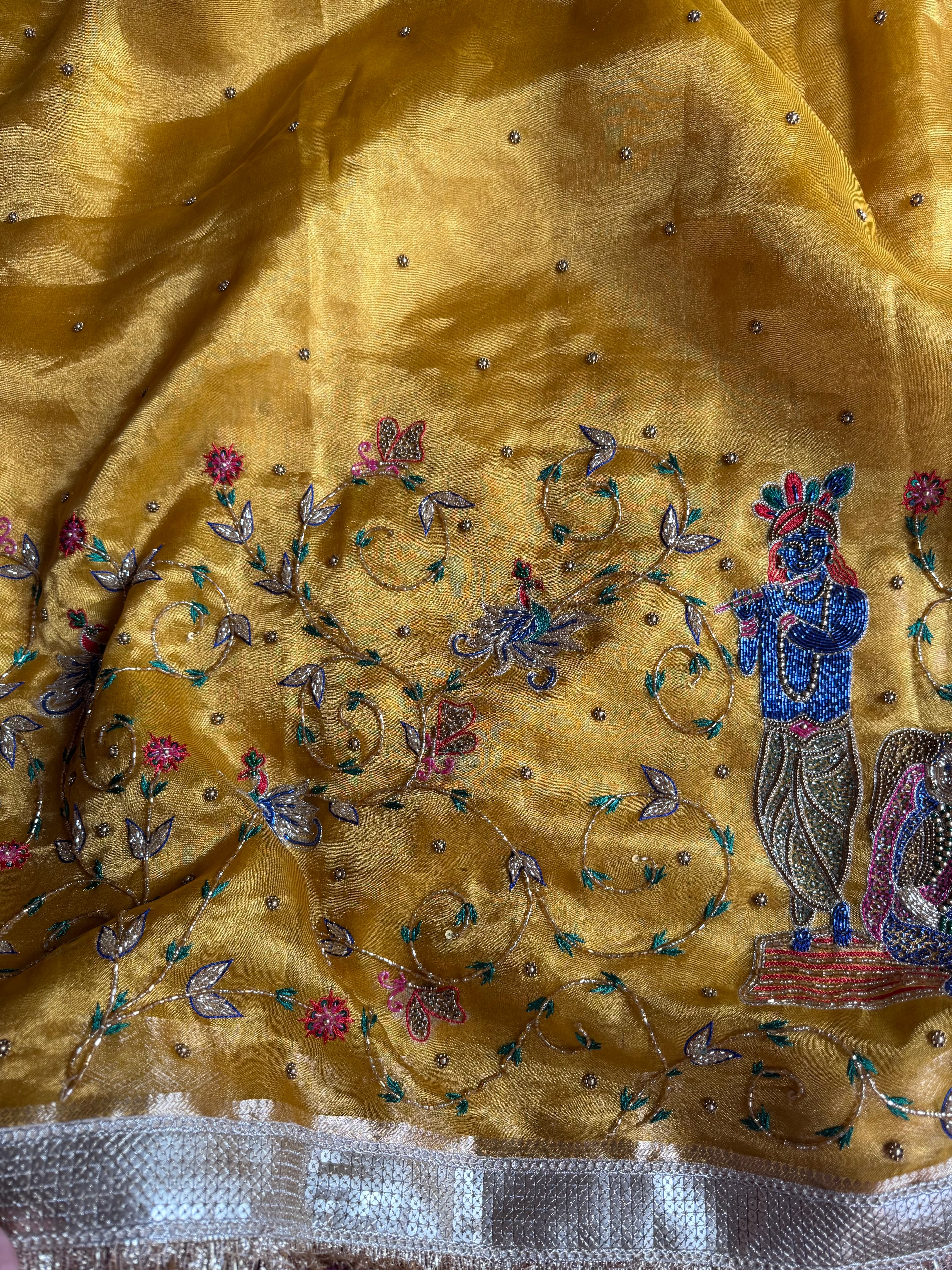 Pure Tissue Silk Saree With Hand Embroidery