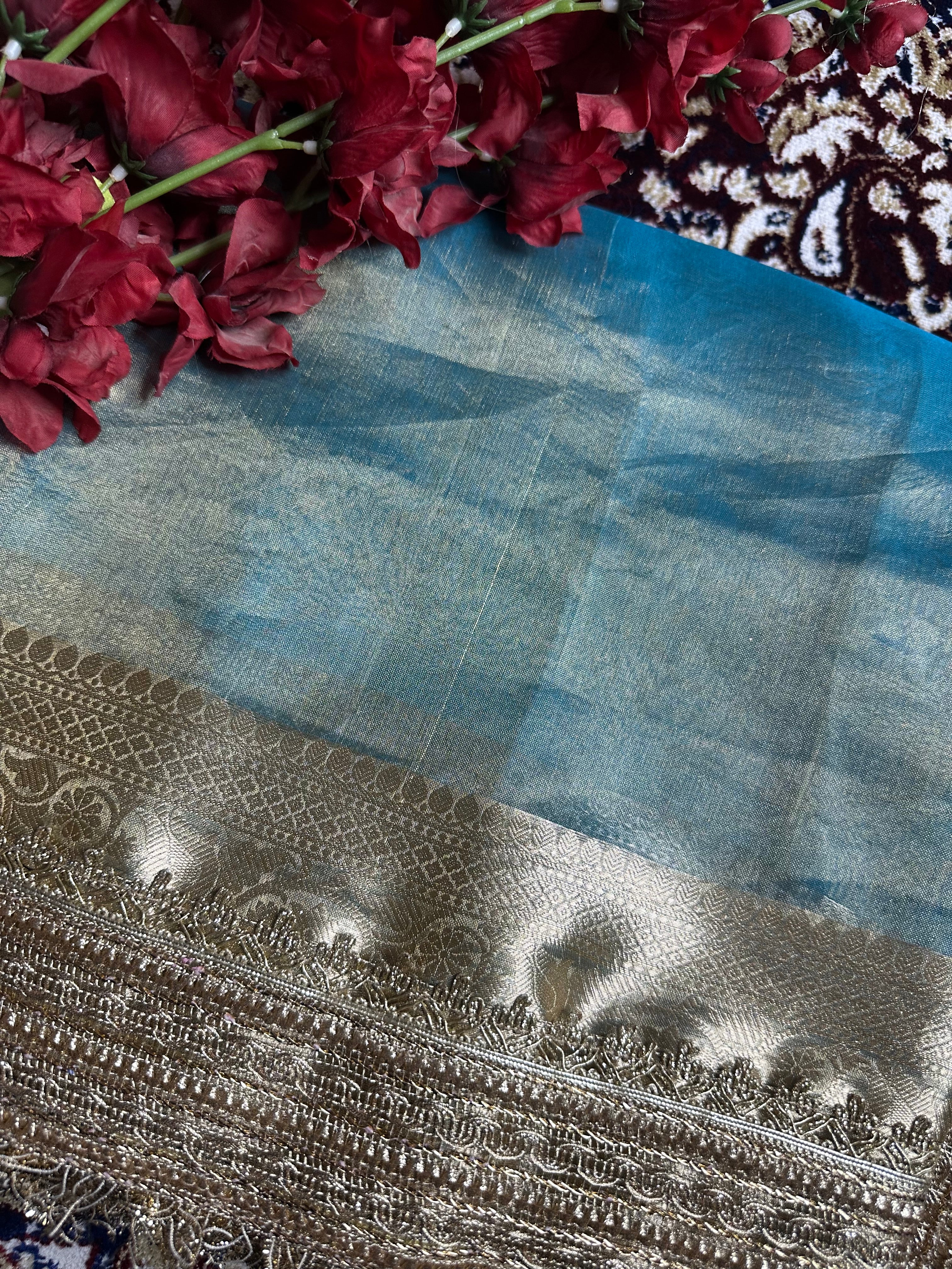 Powder Blue Gulbahaar - Pure Tissue Silk Saree With Hand Embroidery