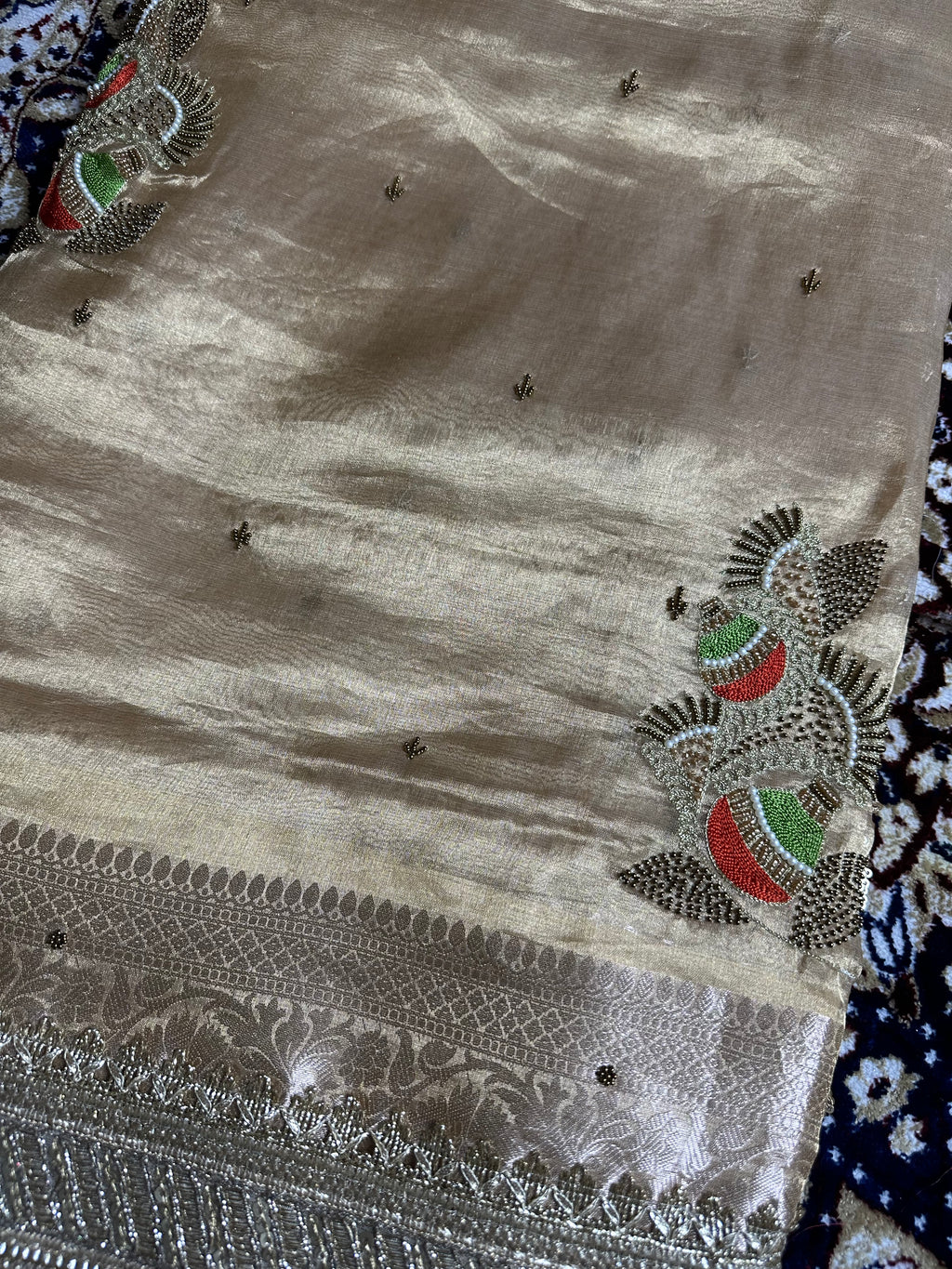 Pure Tissue Silk Saree With Hand Embroidery