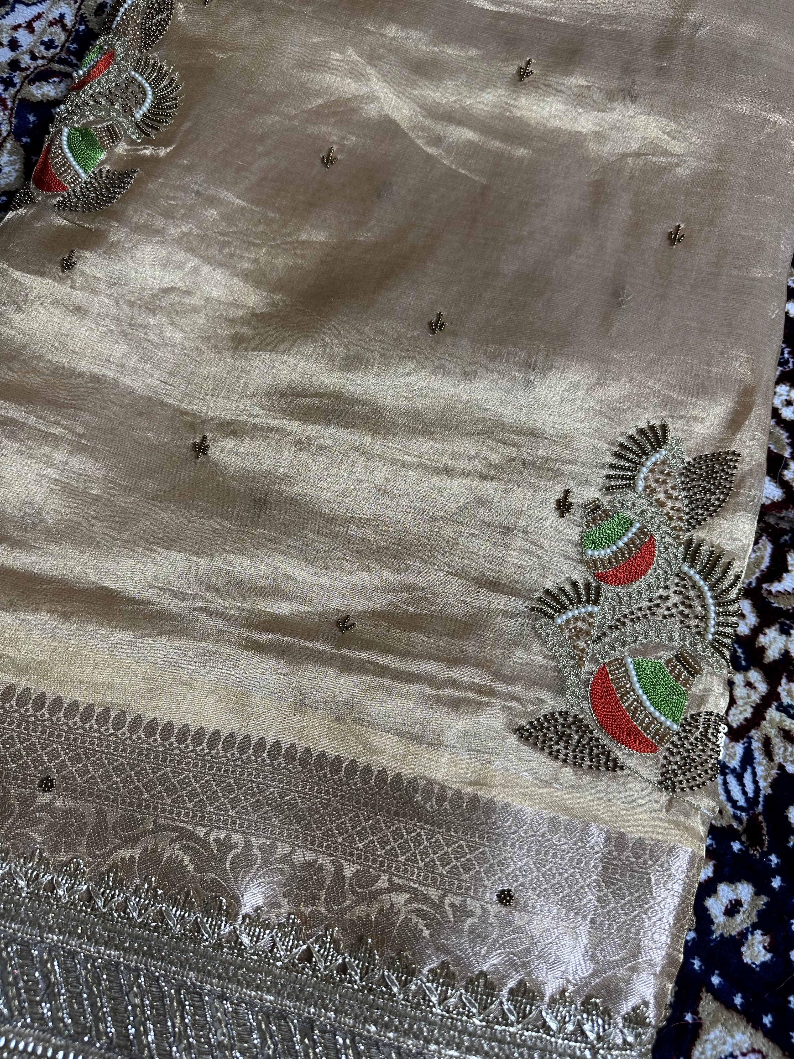 Pure Tissue Silk Saree With Hand Embroidery