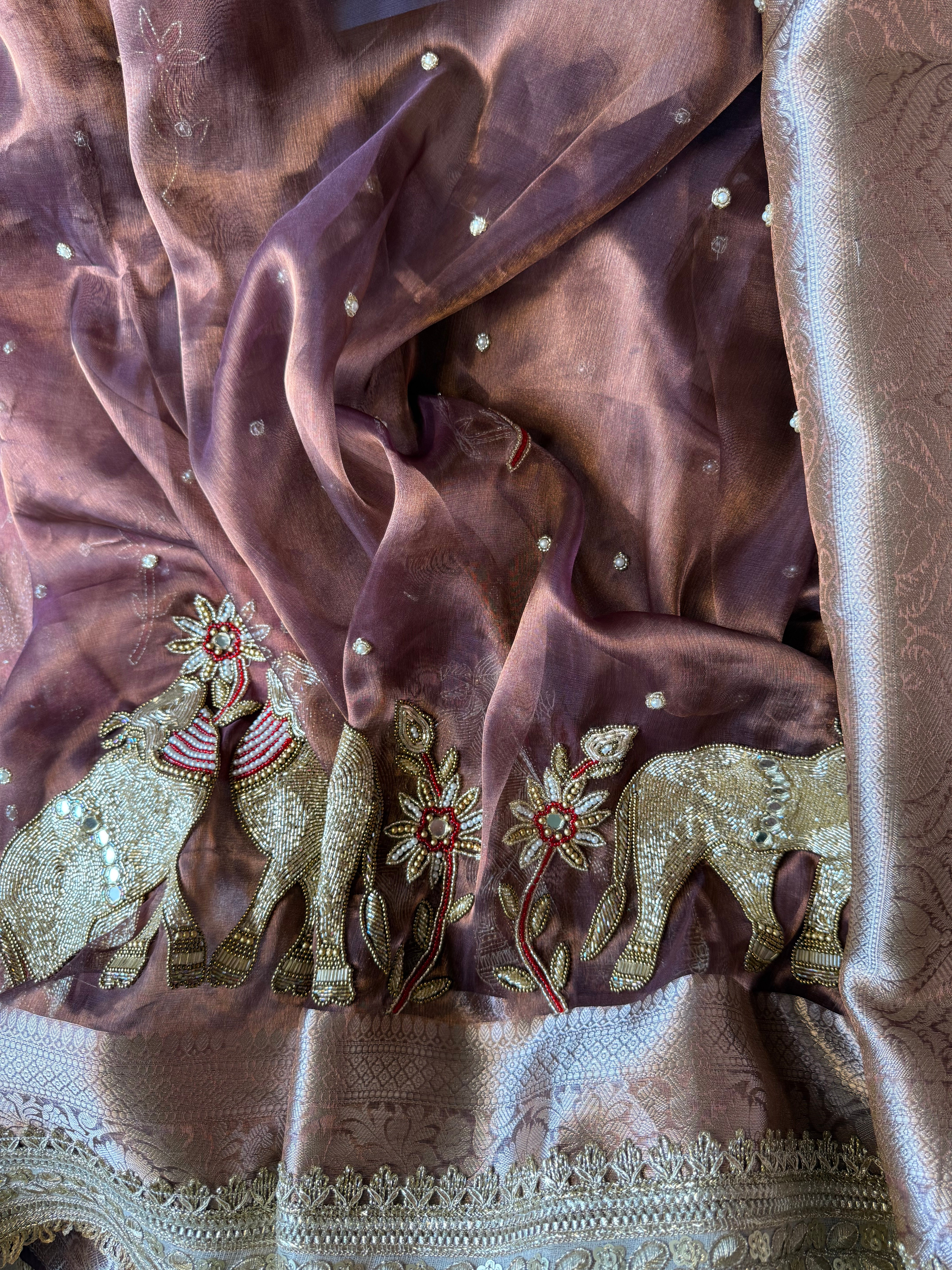 Pure Tissue Silk Saree With Hand Embroidery