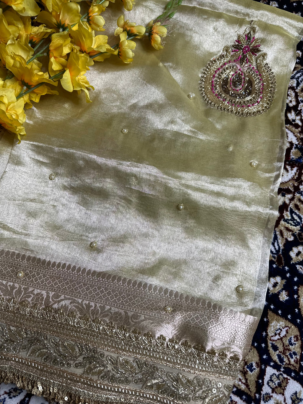 Pure Tissue Silk Saree With Hand Embroidery