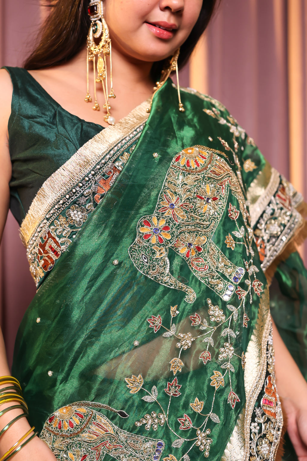MEHER - Pure Tissue Silk Saree With Hand Embroidery