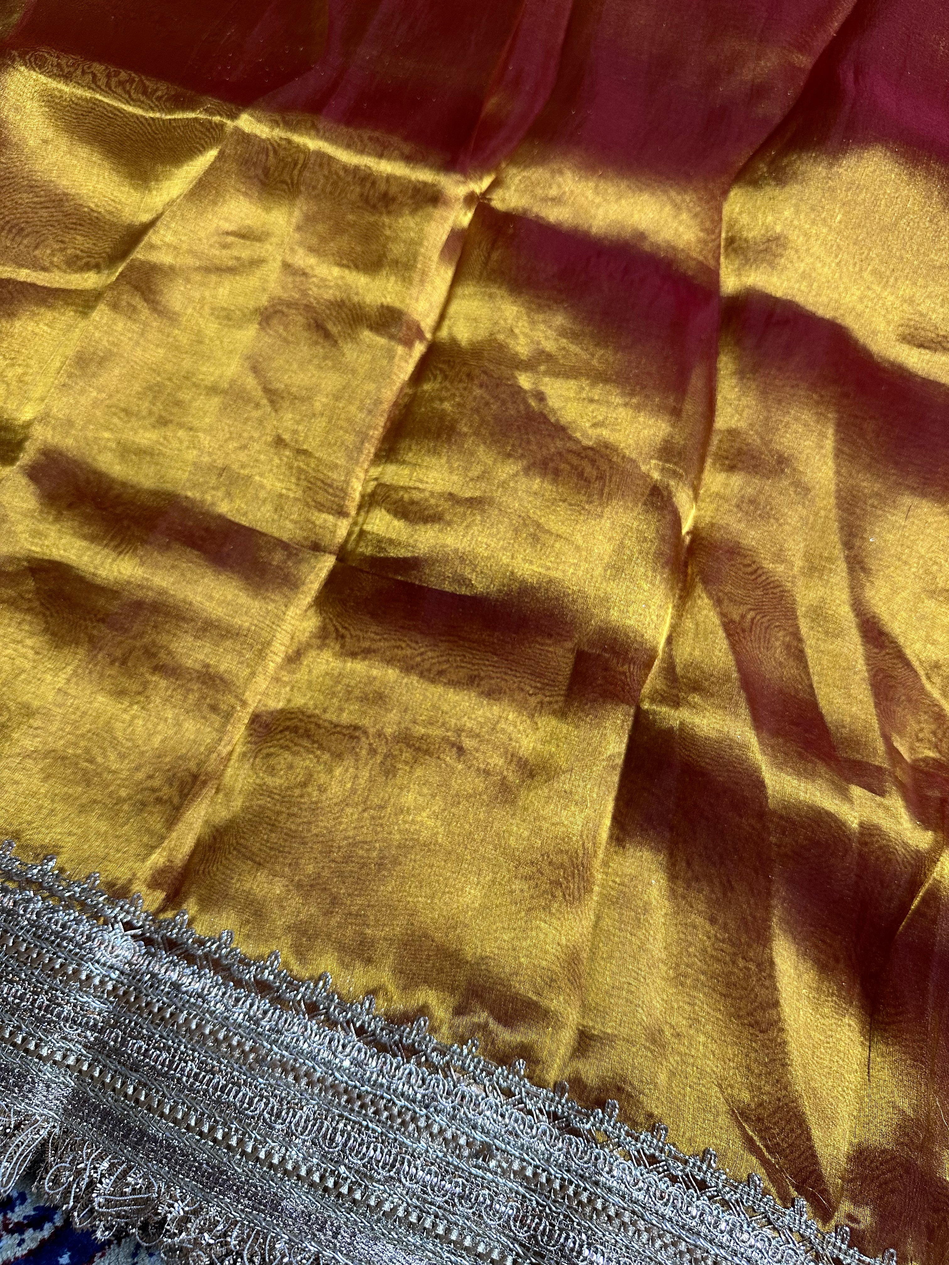 Opaline Gold Gulbahaar - Pure Tissue Silk Saree With Hand Embroidery