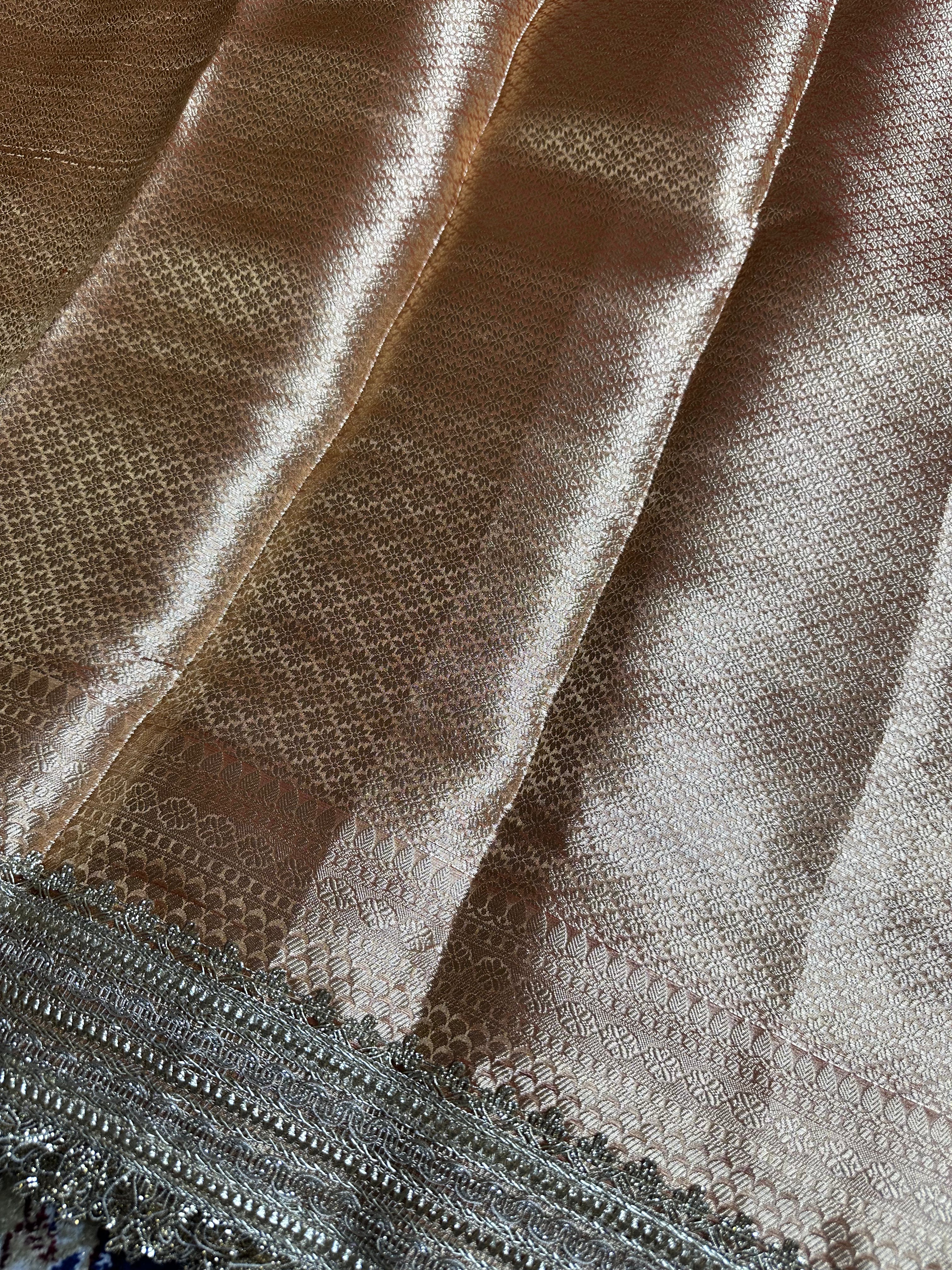 Sunset Orange Sheen Gulbahaar - Pure Tissue Silk Saree With Hand Embroidery