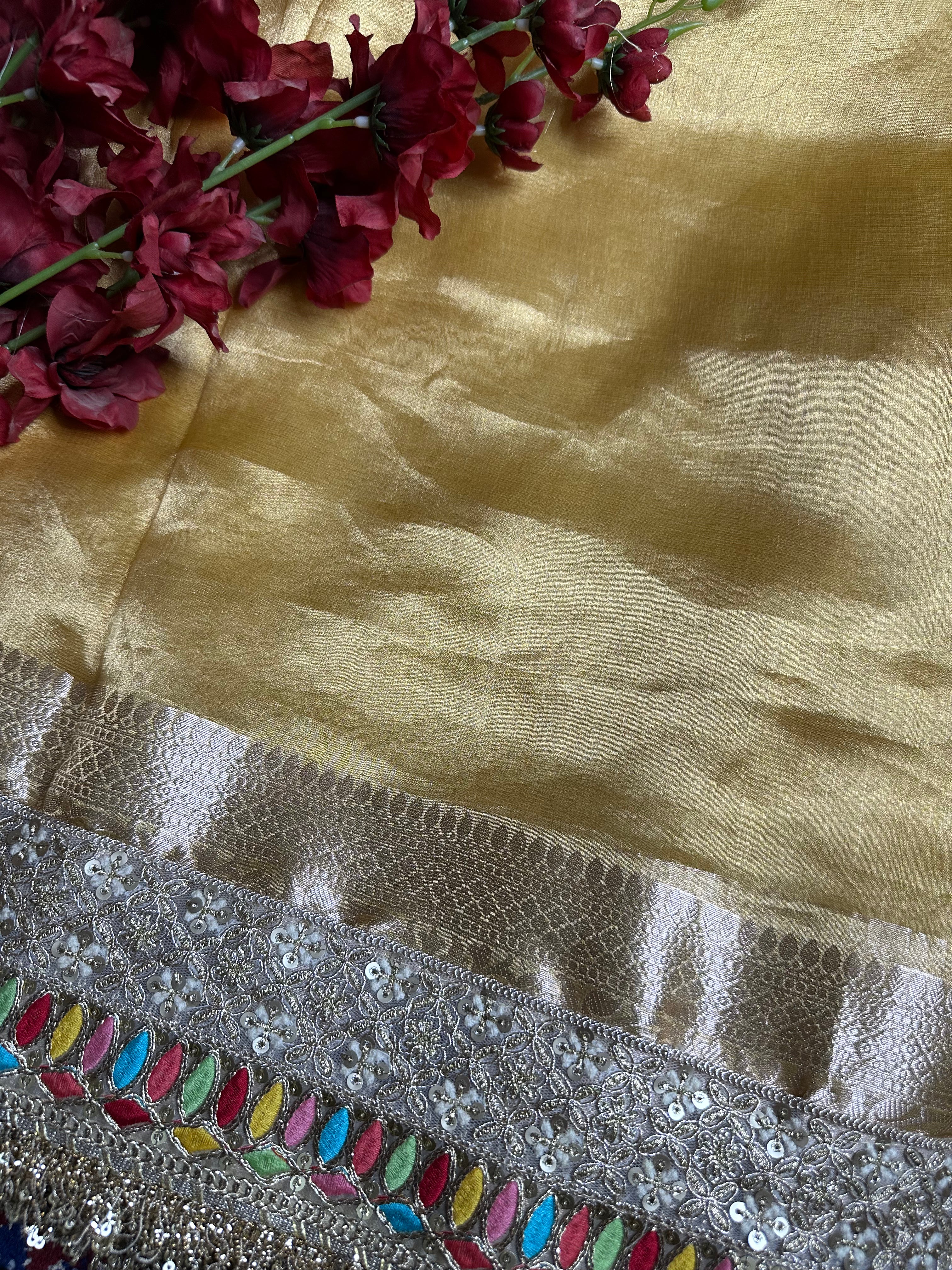Light Yellow Gulbahaar - Pure Tissue Silk Saree With Hand Embroidery