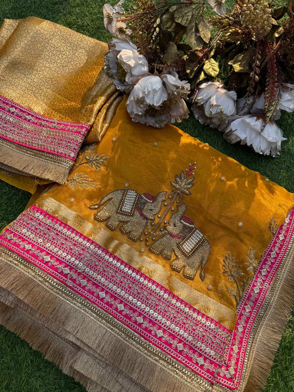 Hathi Mera Sathi- Pure Tissue Silk Saree With Hand Embroidery
