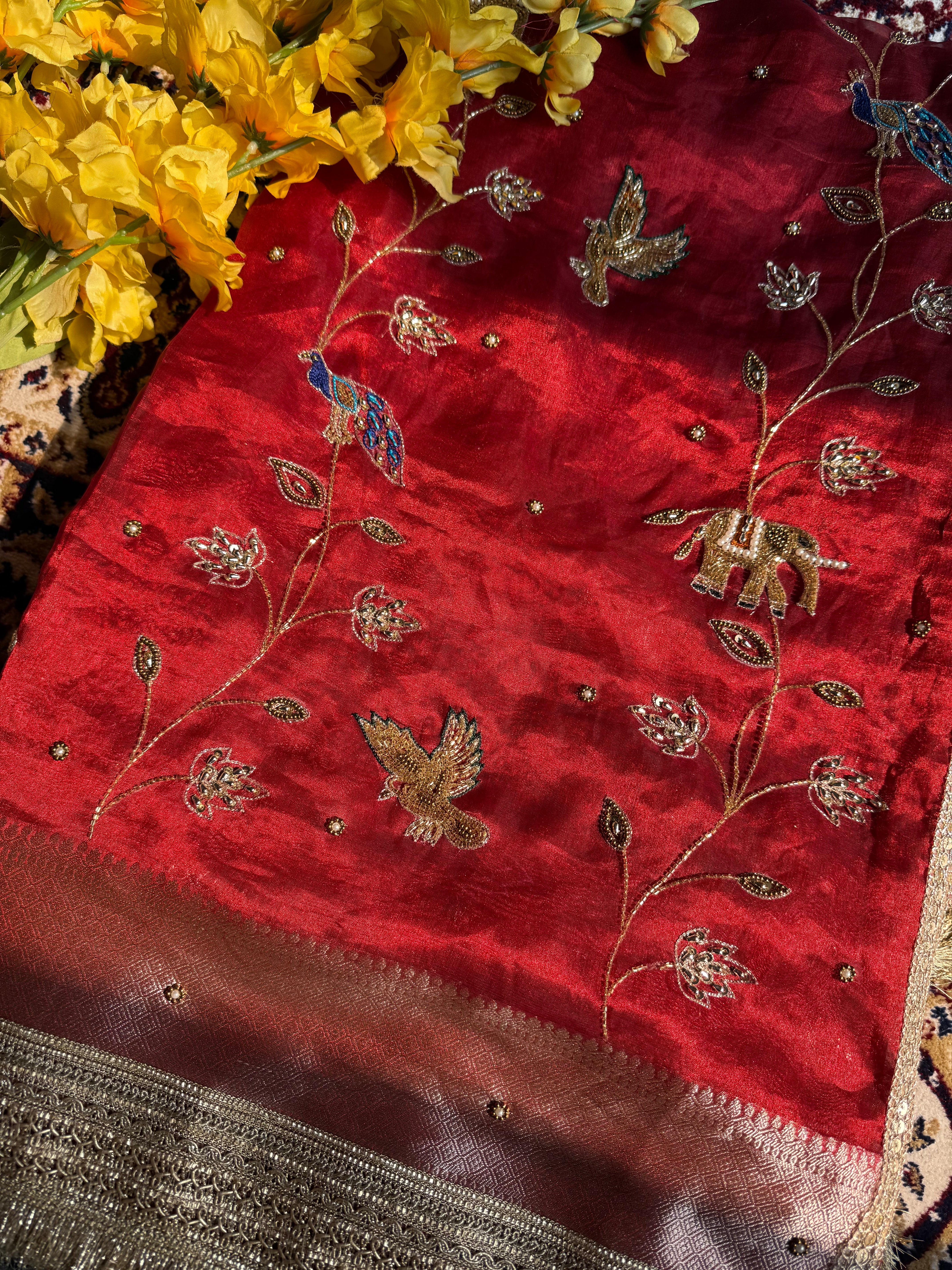 Pure Tissue Silk Saree With Hand Embroidery