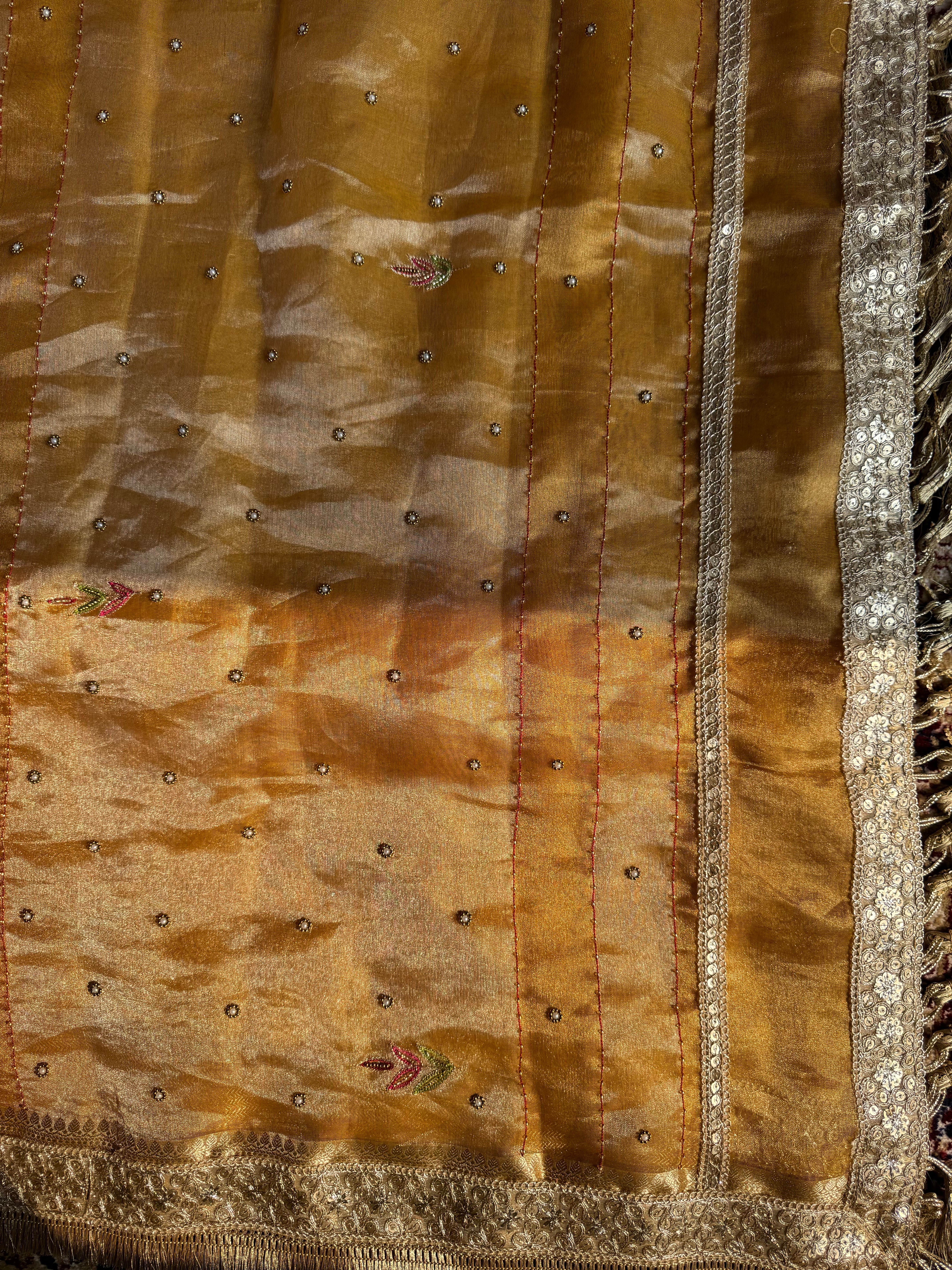 Pure Tissue Silk Saree With Hand Embroidery