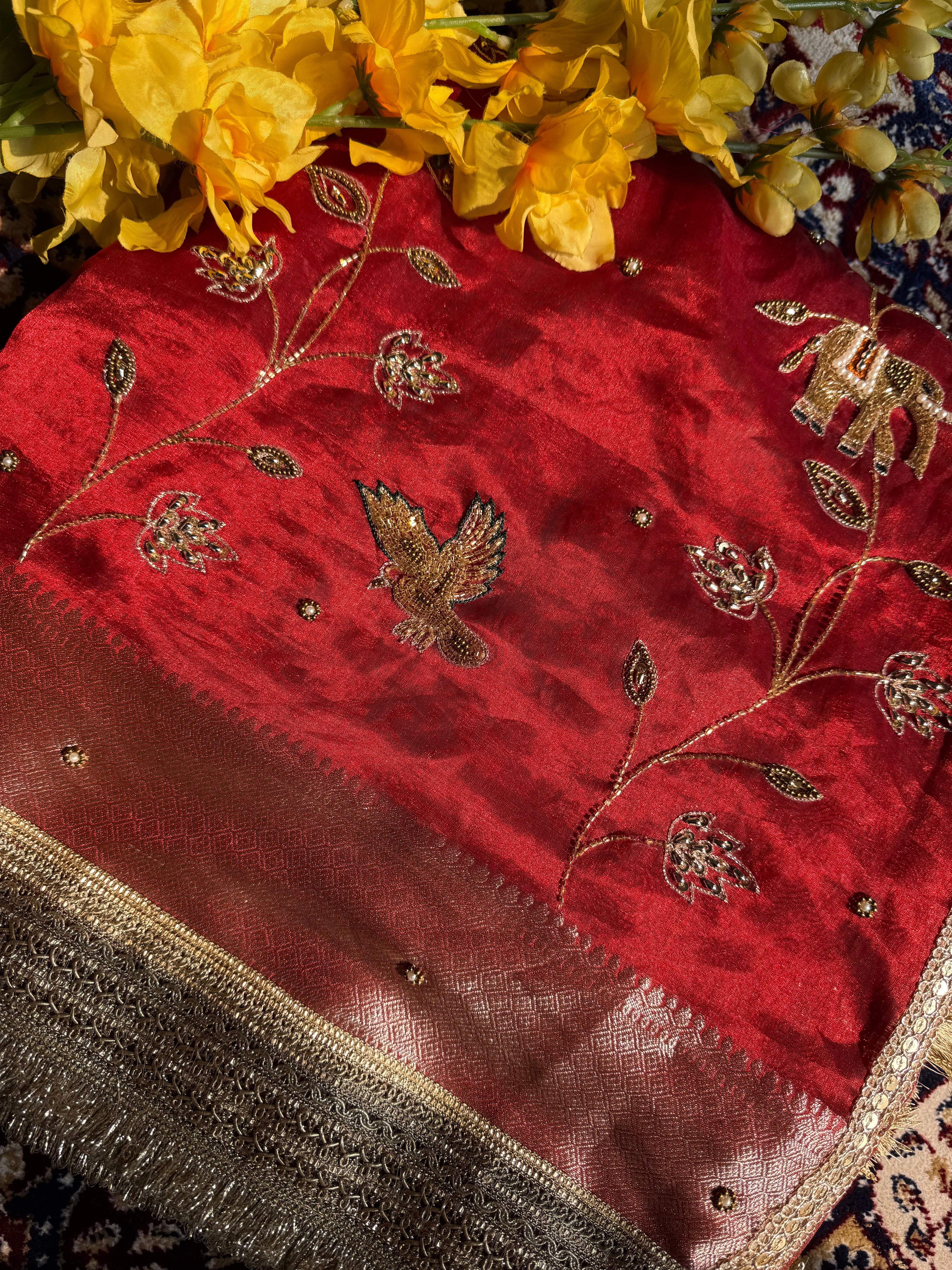 Pure Tissue Silk Saree With Hand Embroidery