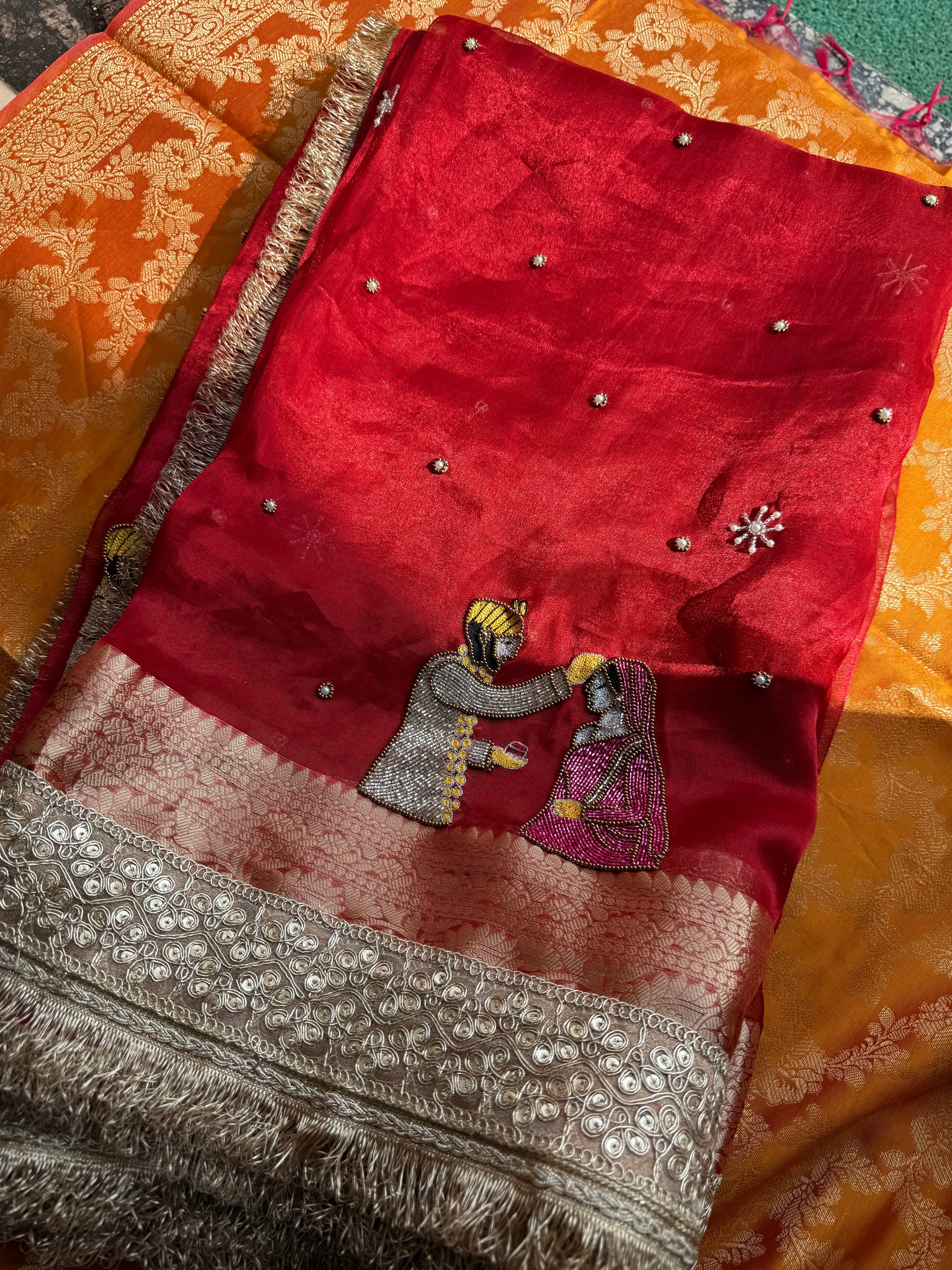 Sindoor - Pure Tissue Silk Saree With Hand Embroidery