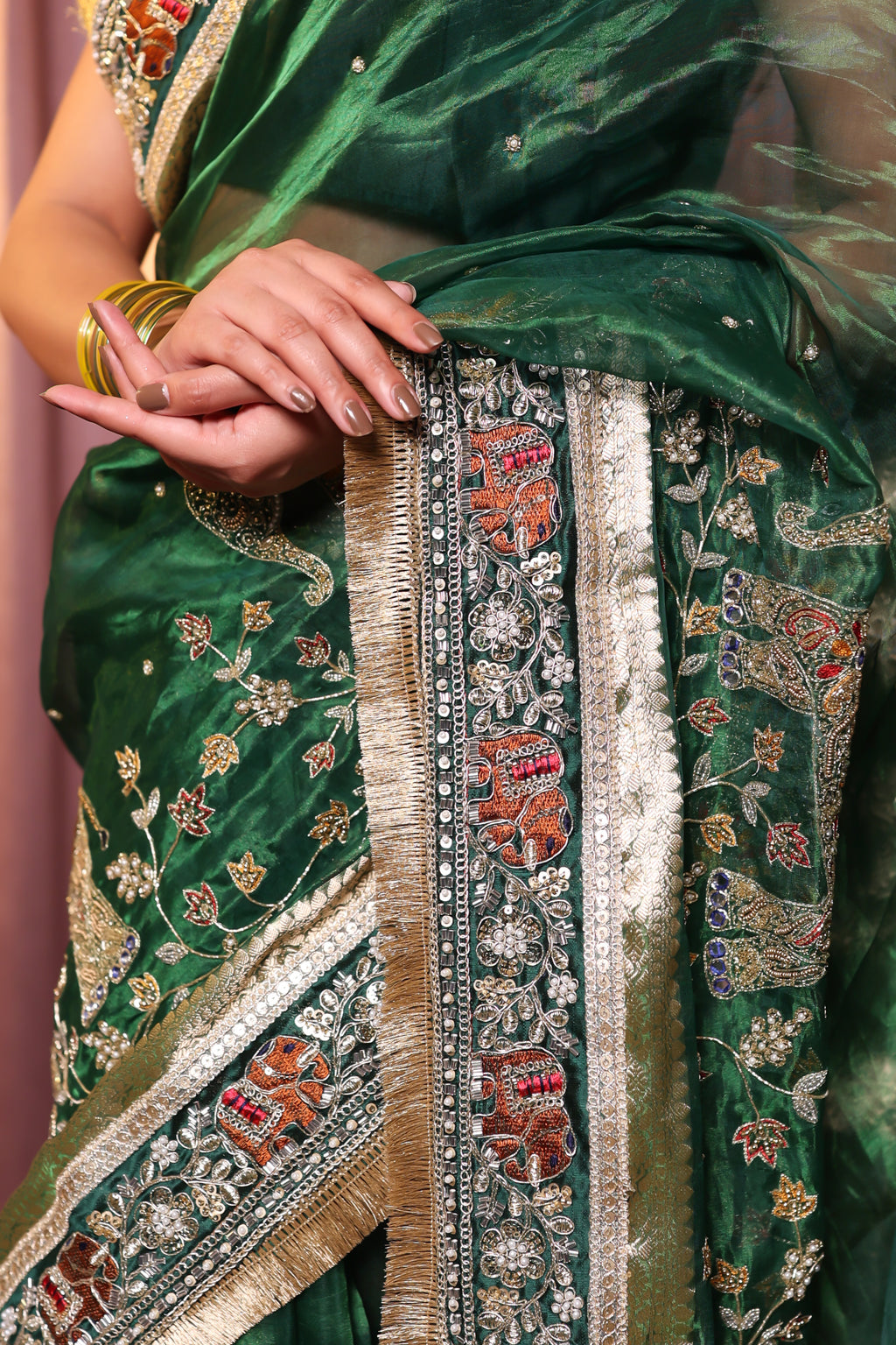 MEHER - Pure Tissue Silk Saree With Hand Embroidery