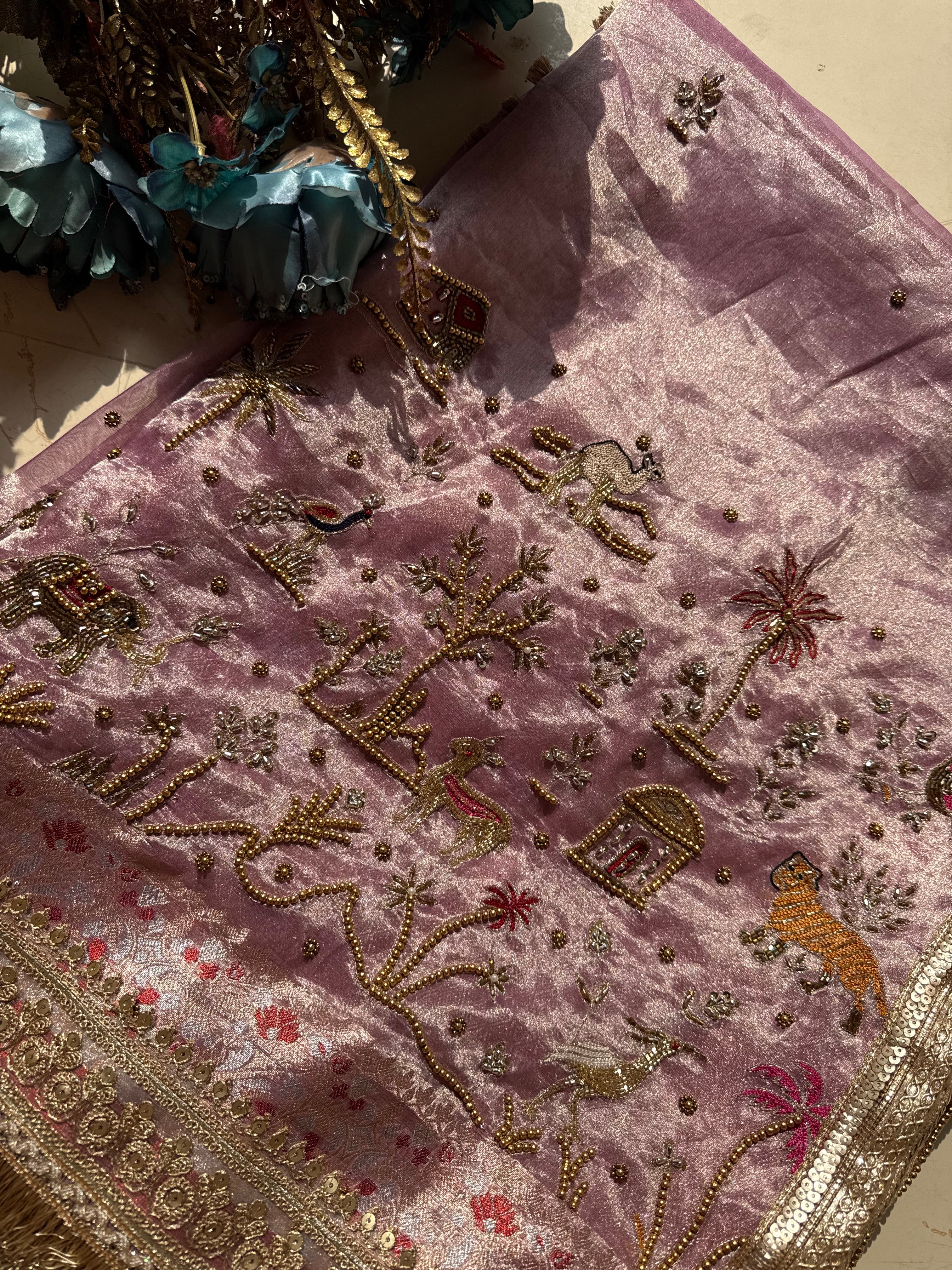 Gulabi Si Ek Shaam - Pure Tissue Silk Saree With Hand Embroidery