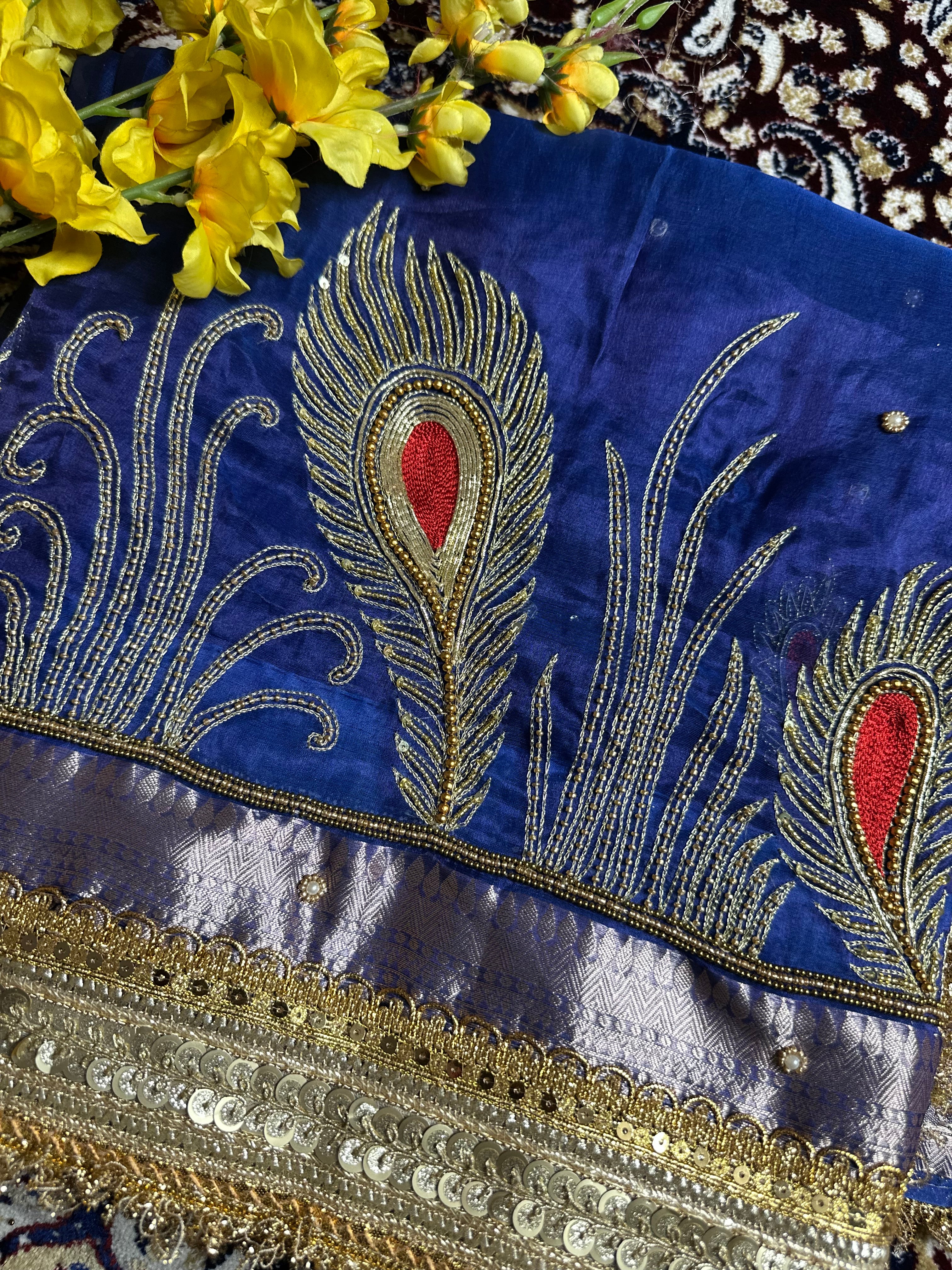 Pure Tissue Silk Saree With Hand Embroidery