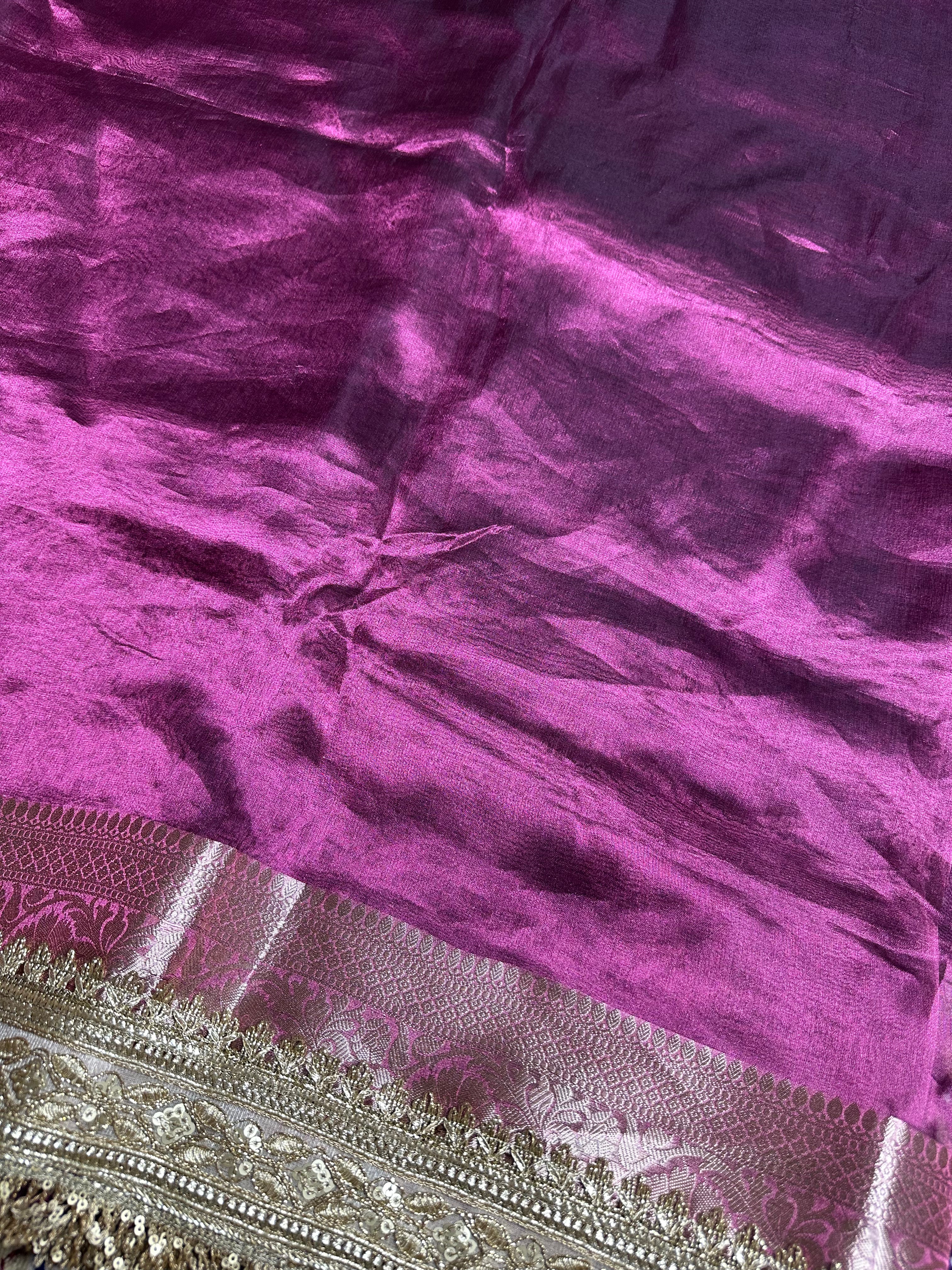 Malka-e-Jamuni Gulbahaar - Pure Tissue Silk Saree With Hand Embroidery