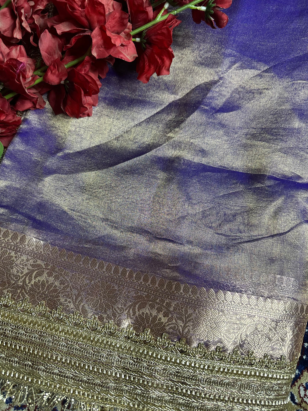 Frost Blue Metallic Sheen Gulbahaar - Pure Tissue Silk Saree With Hand Embroidery