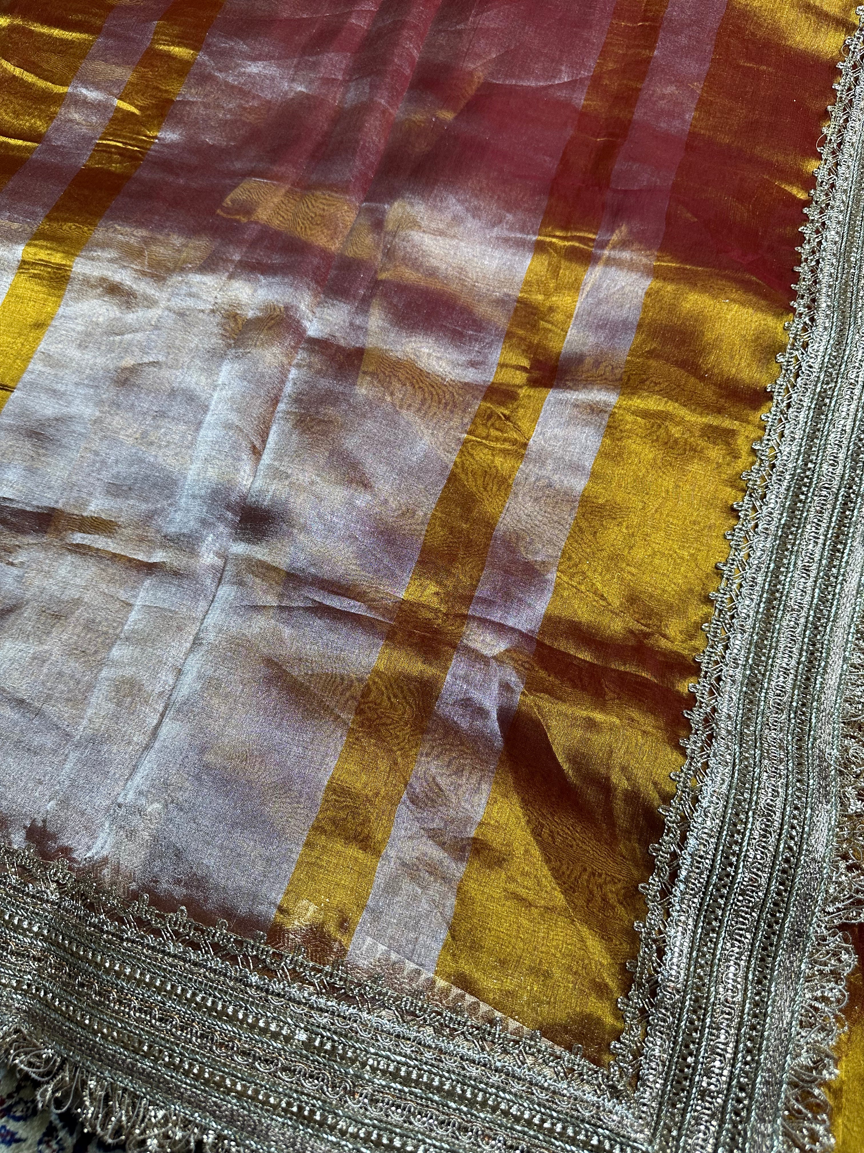 Opaline Gold Gulbahaar - Pure Tissue Silk Saree With Hand Embroidery