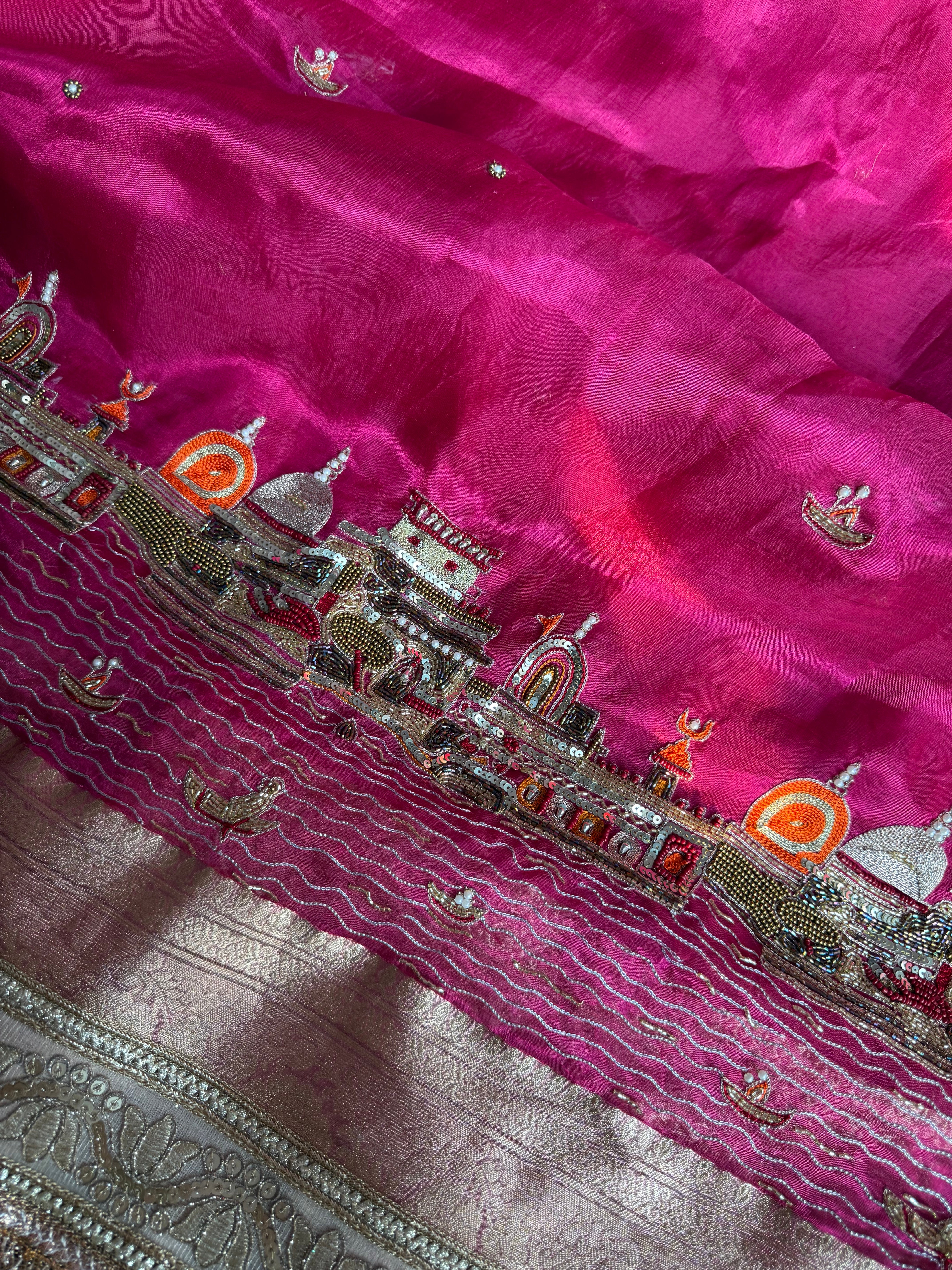 Ghat Banarasiya - Pure Tissue Silk Saree With Hand Embroidery