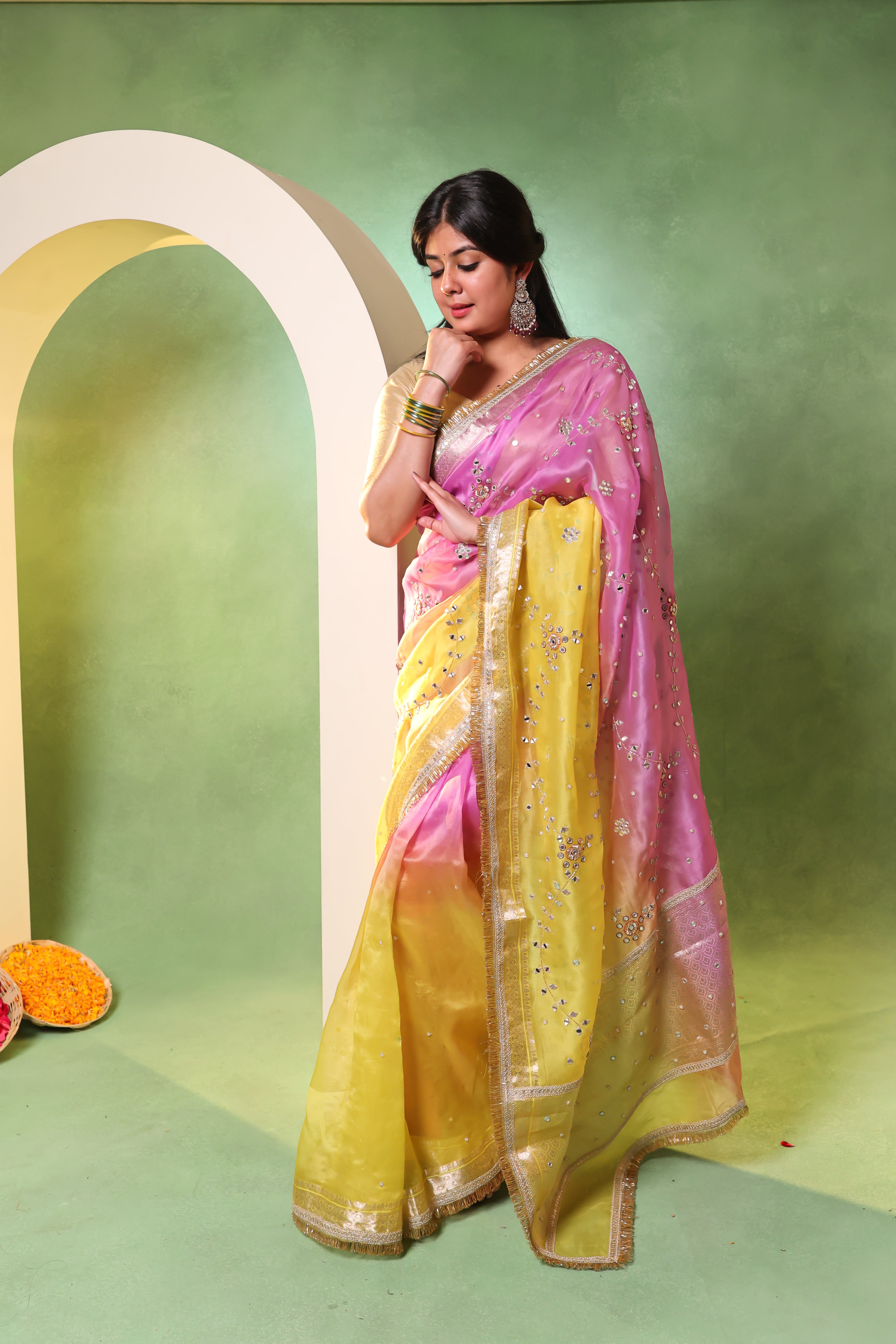 NAYAAB — Pure Banarasi Organza Silk Saree With Hand Embroidery