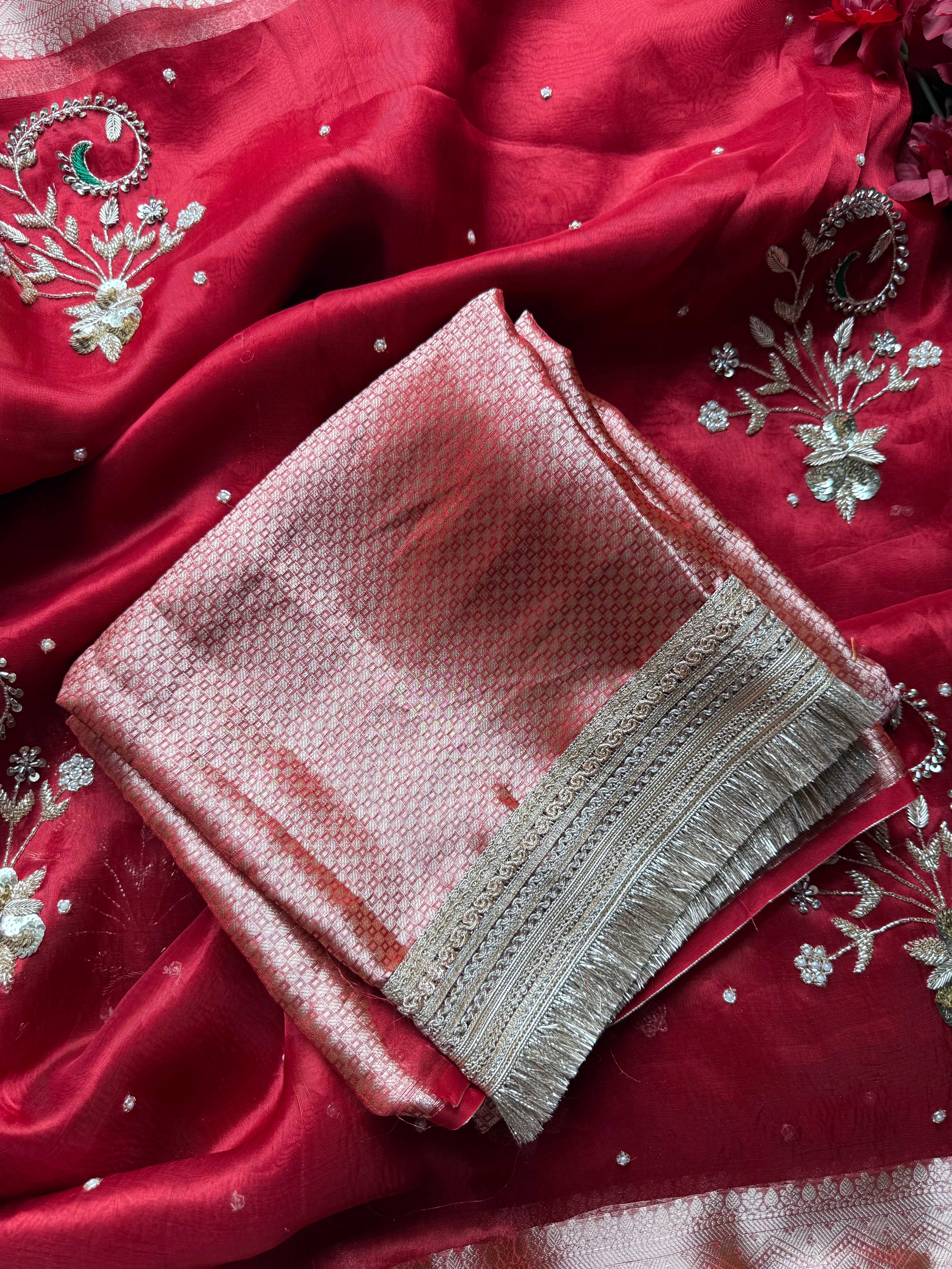 Pure Tissue Silk Saree With Hand Embroidery