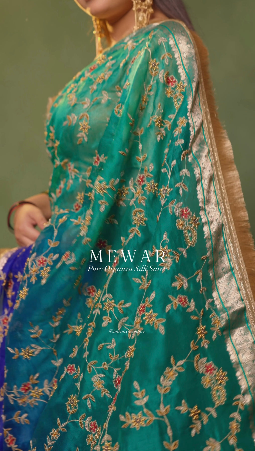 MEWAR — Pure Banarasi Organza Silk Saree With Hand Embroidery