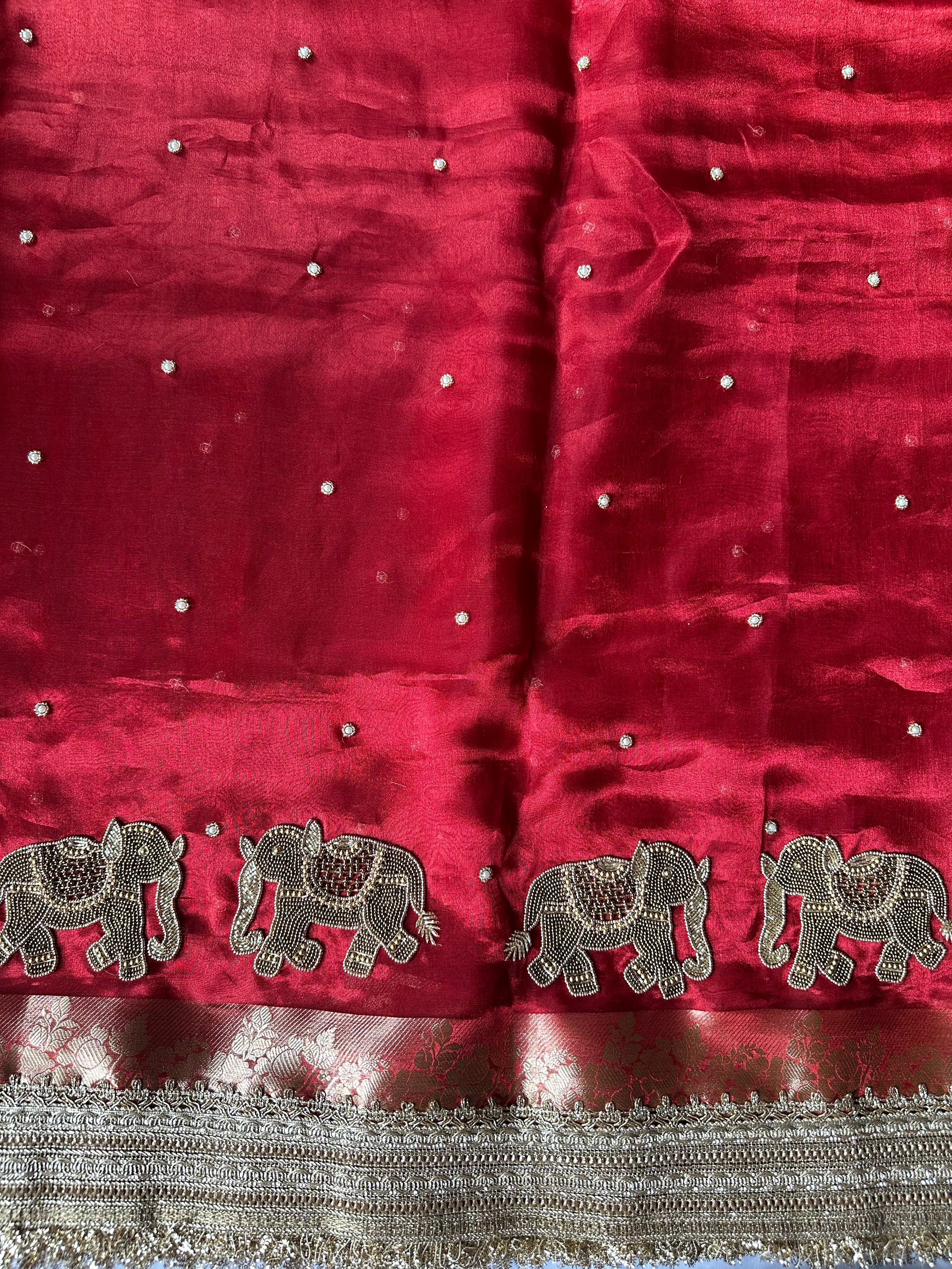 Shaadi Ka Sandook - Red Pure Tissue Silk Saree With Hand Embroidery