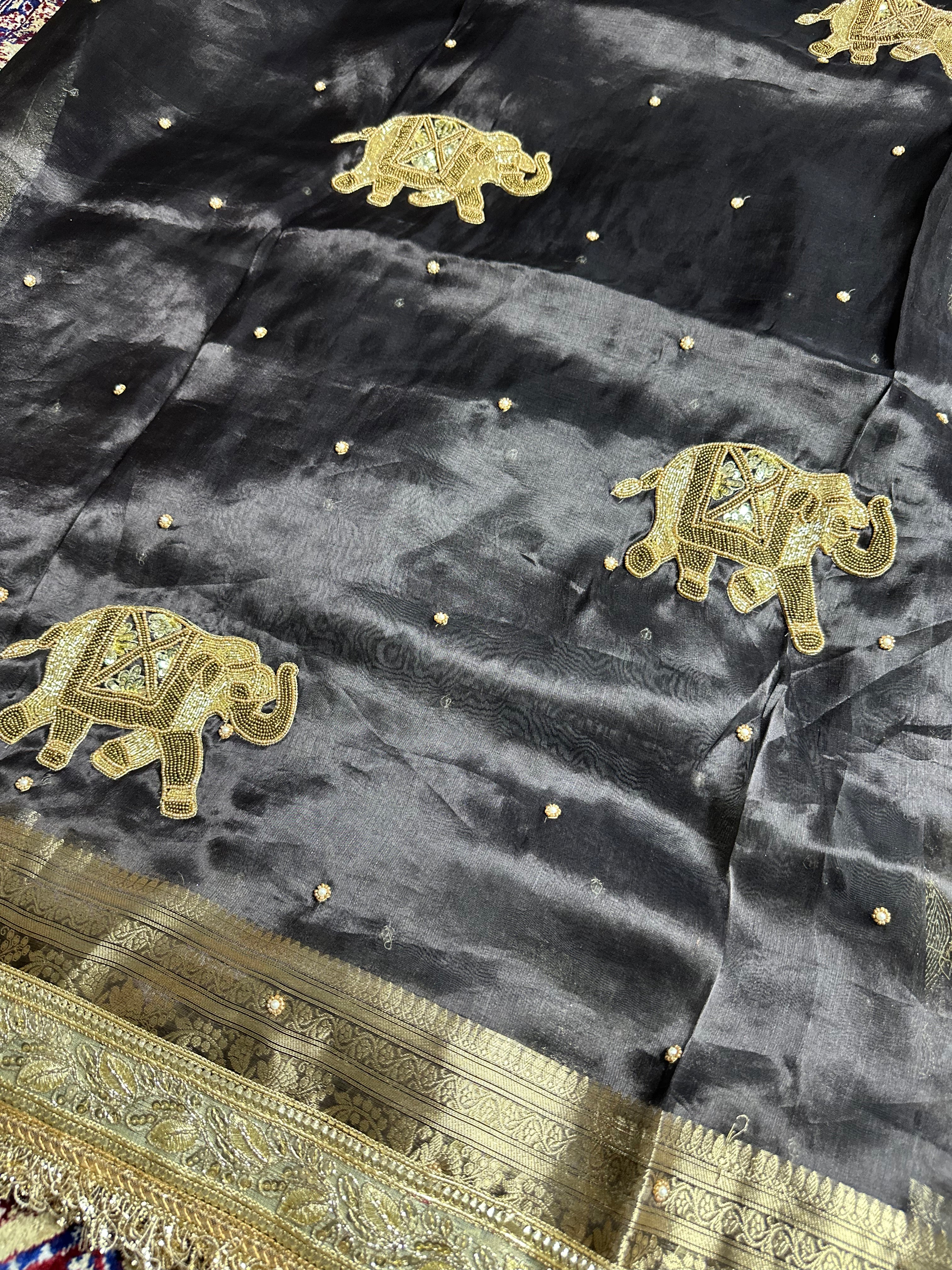 Pure Tissue Silk Saree With Hand Embroidery