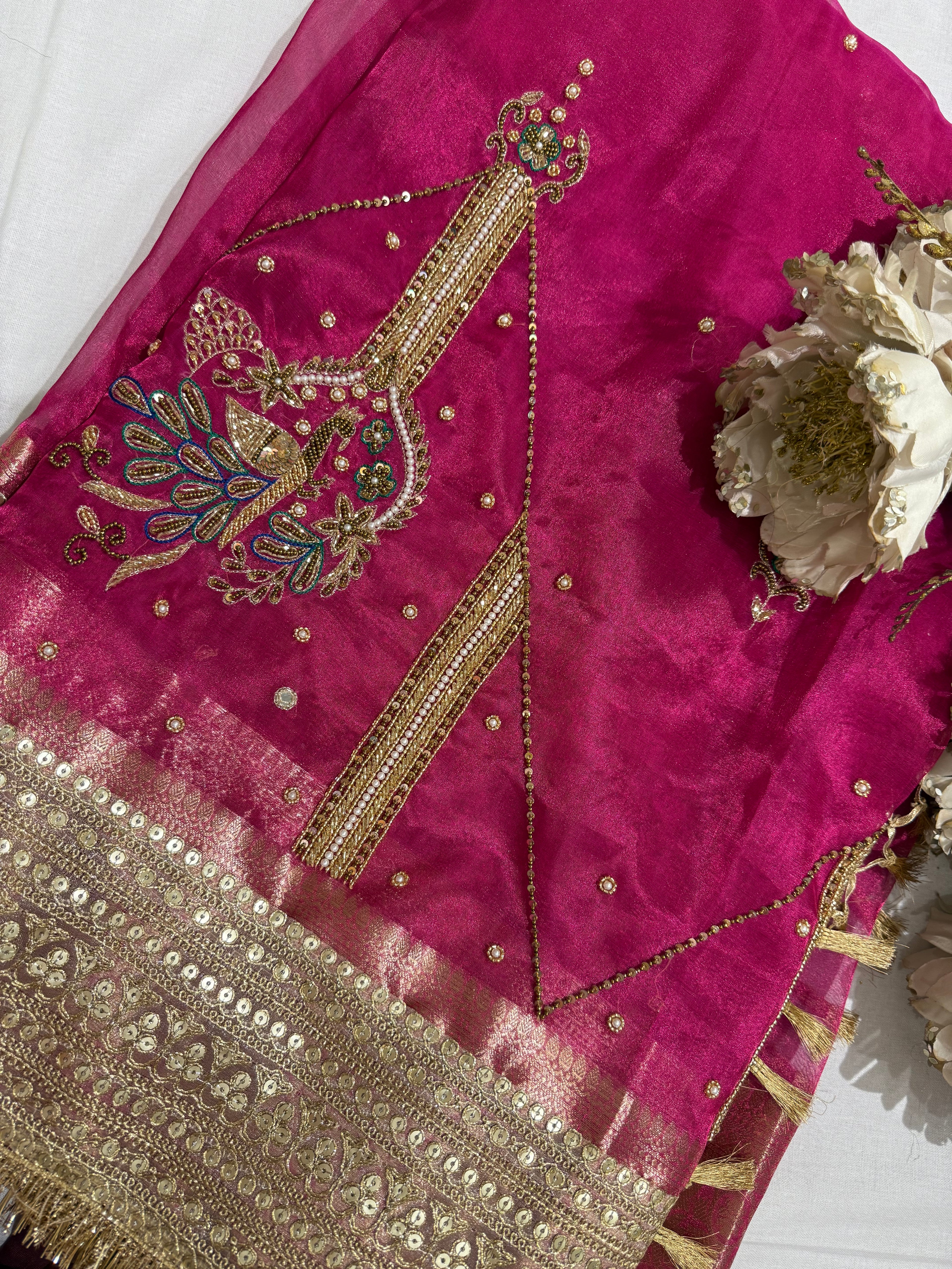 Bridal Trousseau Edit - Pure Tissue Silk Saree With Hand Embroidery
