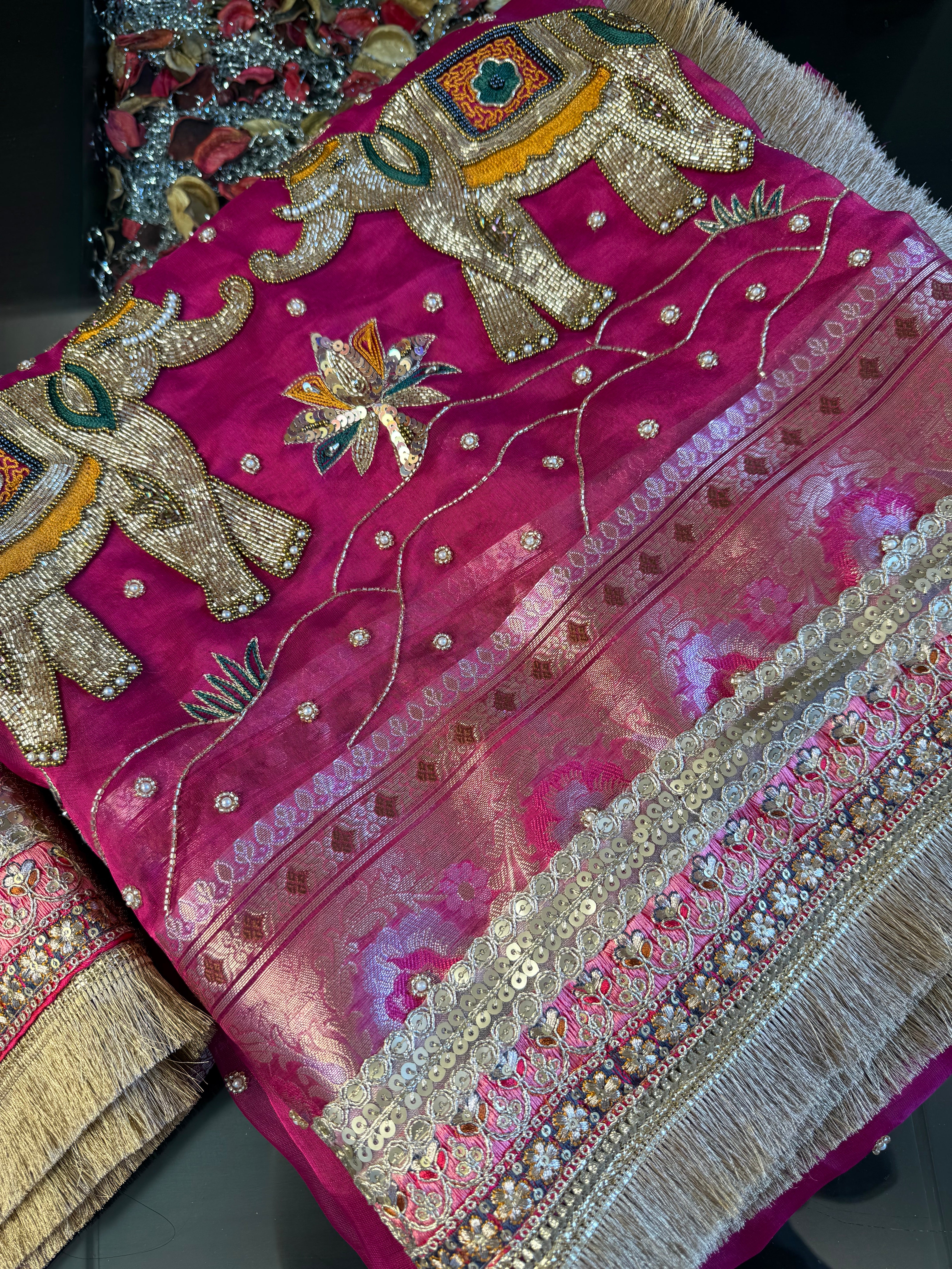 Pure Tissue Silk Saree With Hand Embroidery
