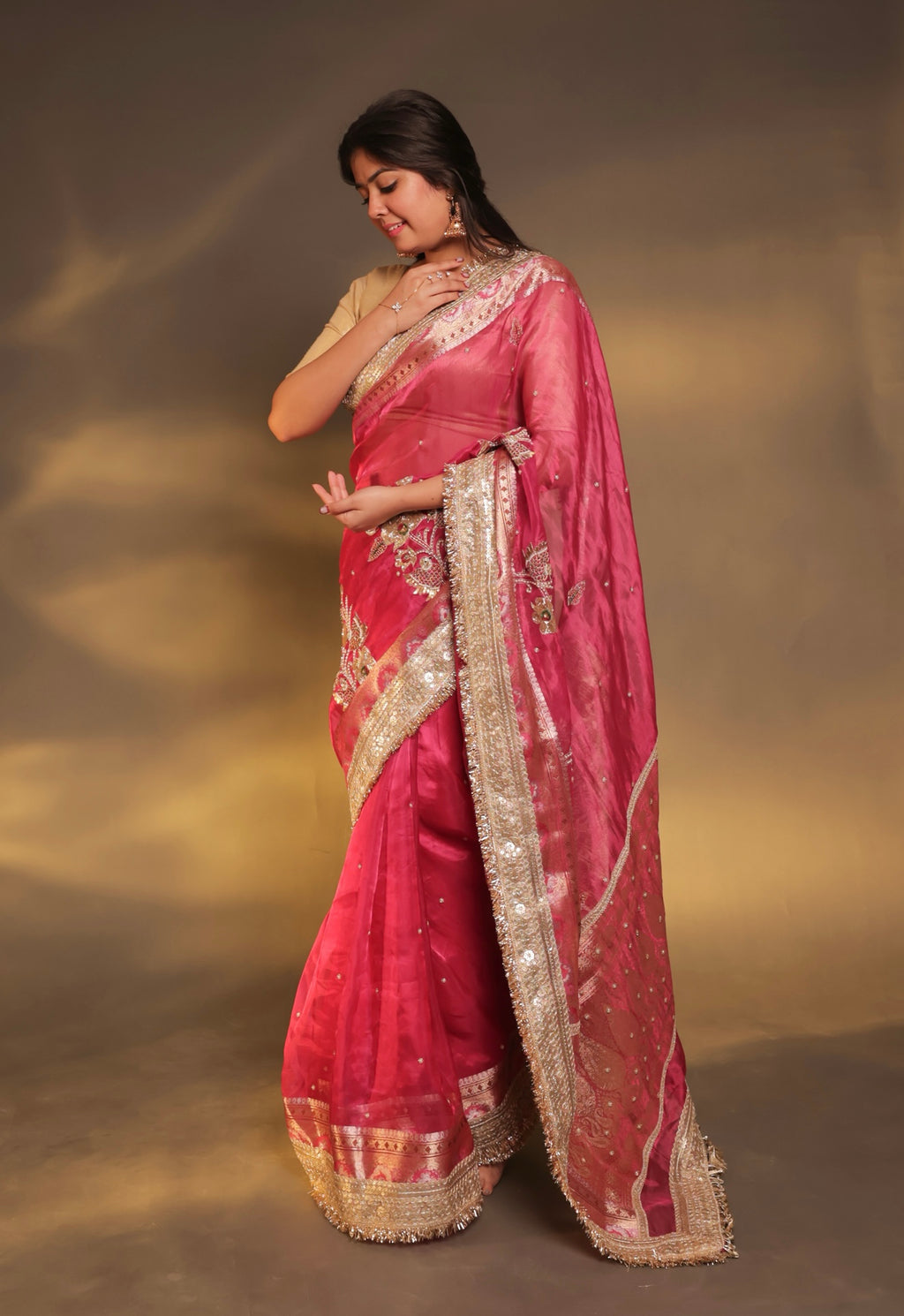 Gulabi Ishq - Pure Tissue Silk Saree With Hand Embroidery