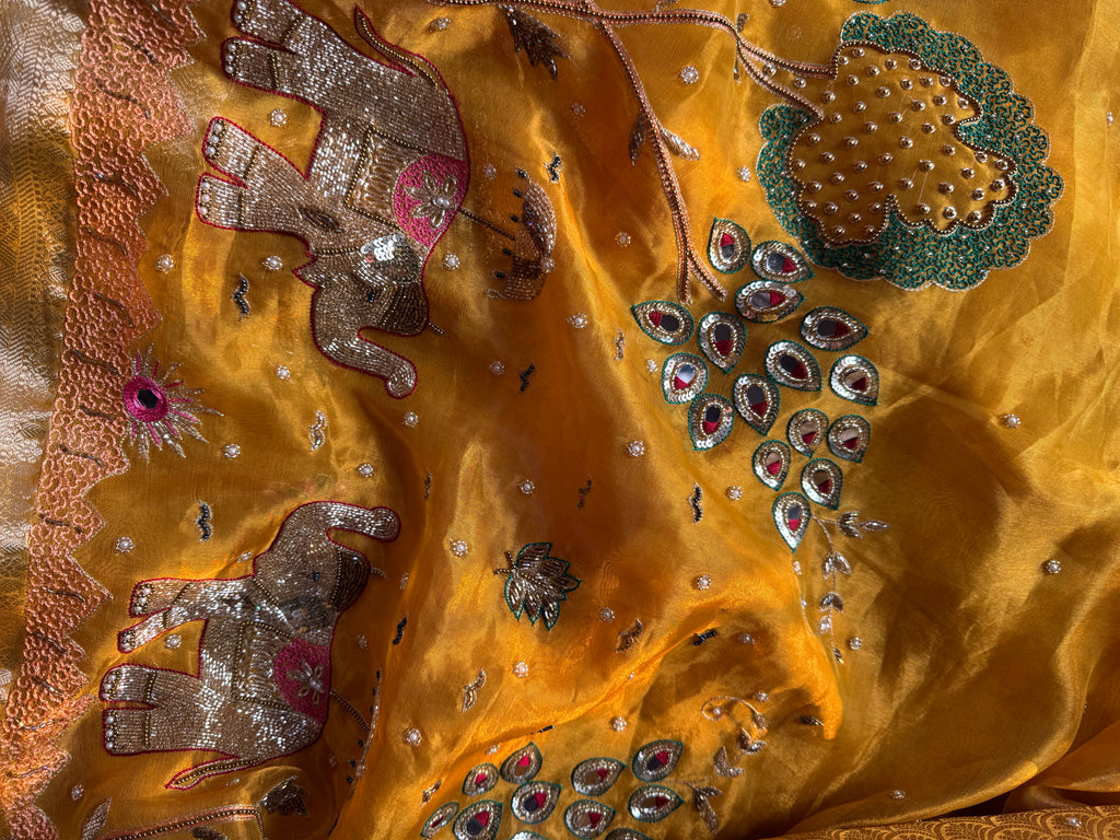 Pure Tissue Silk Saree With Hand Embroidery