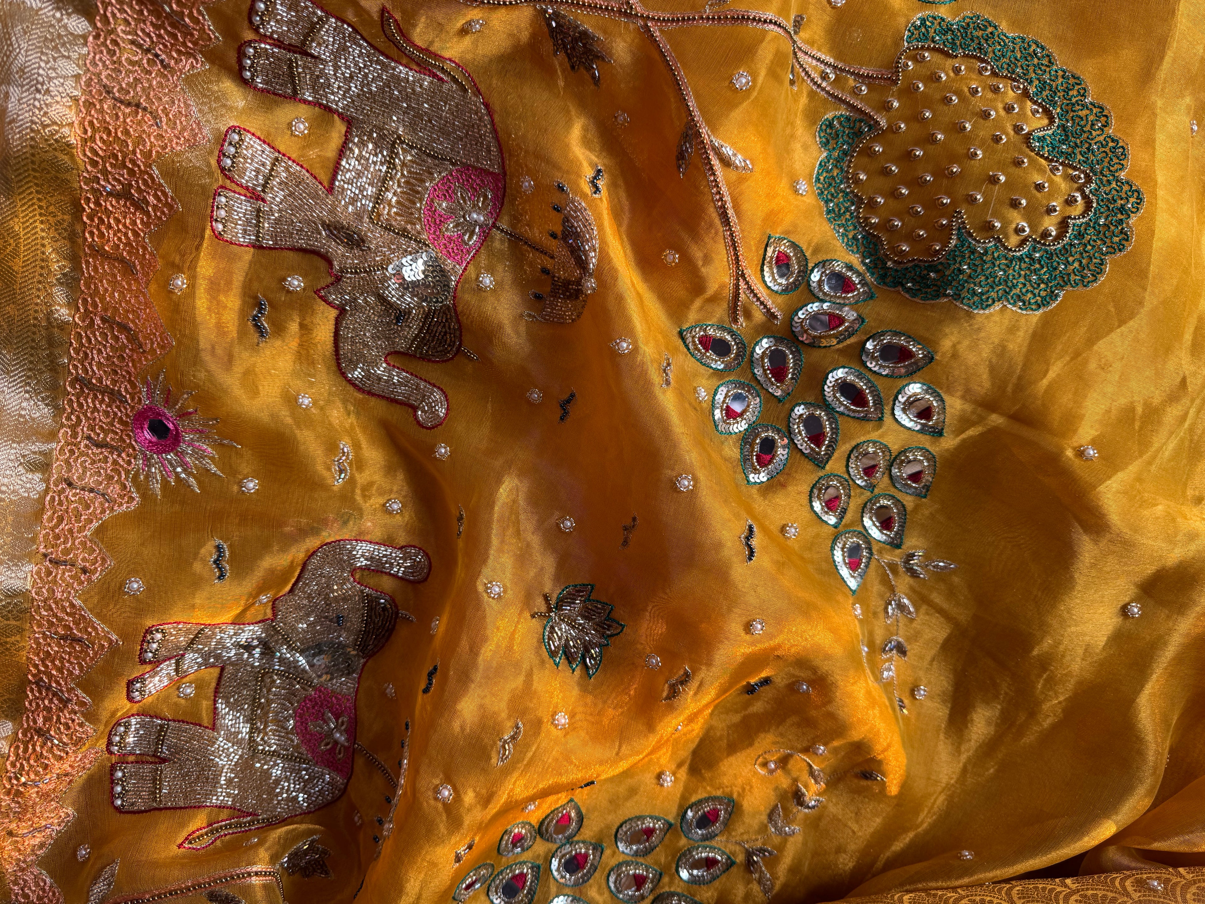 Pure Tissue Silk Saree With Hand Embroidery