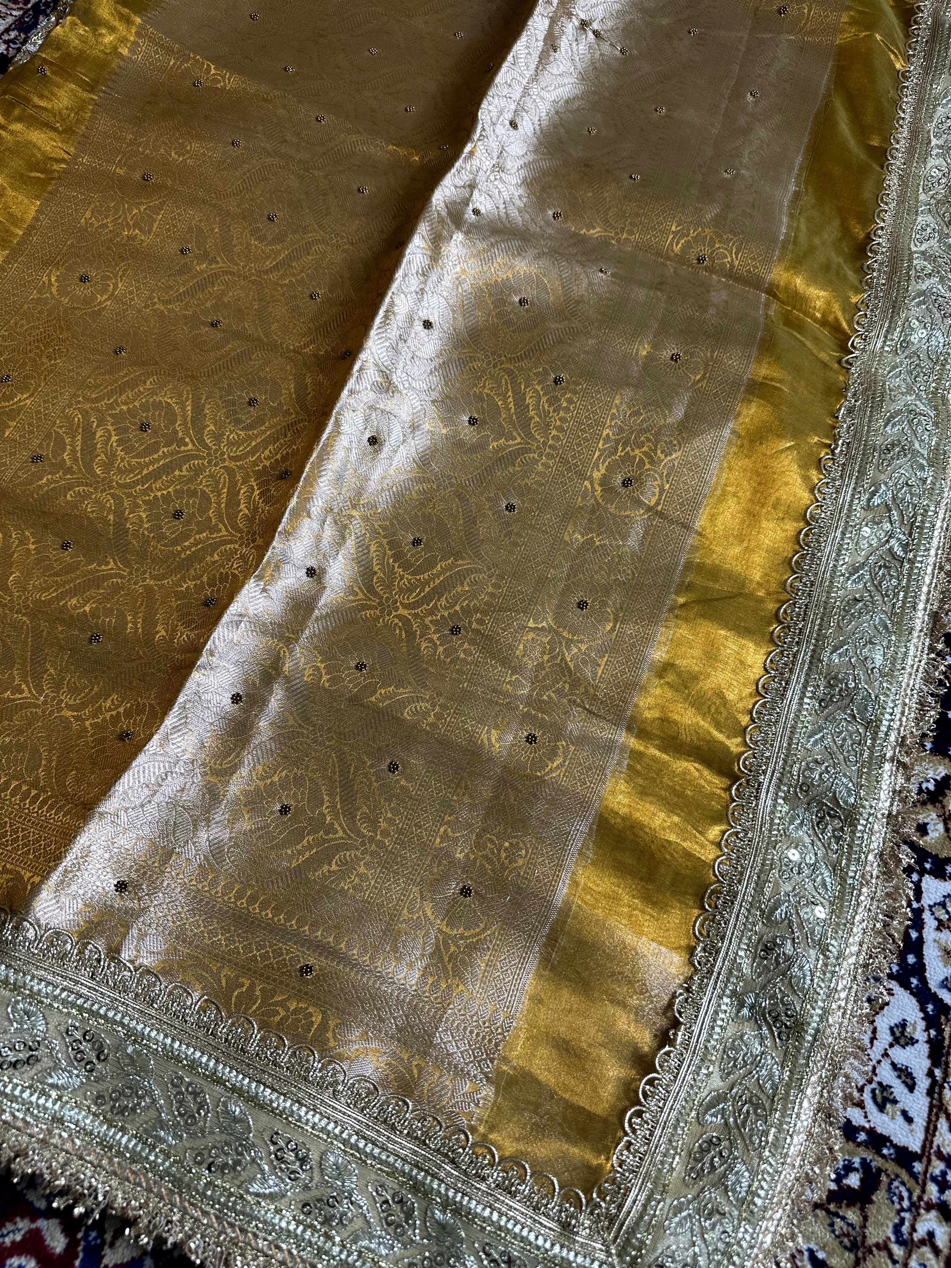 Pure Tissue Silk Saree With Hand Embroidery