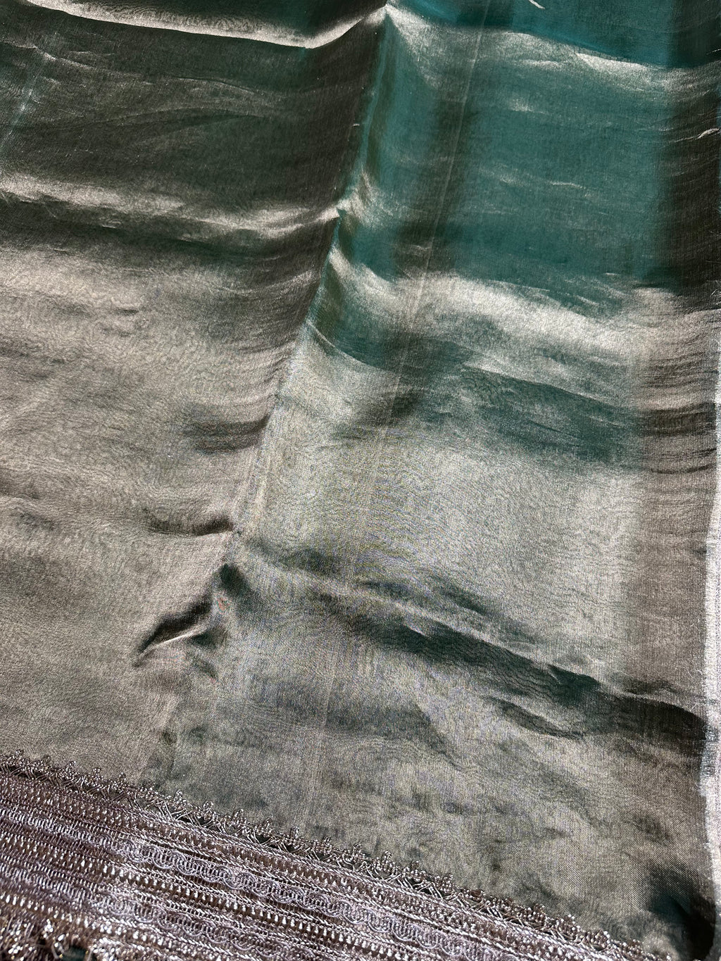 Pista Metallic Sheen Gulbahaar - Pure Tissue Silk Saree With Hand Embroidery