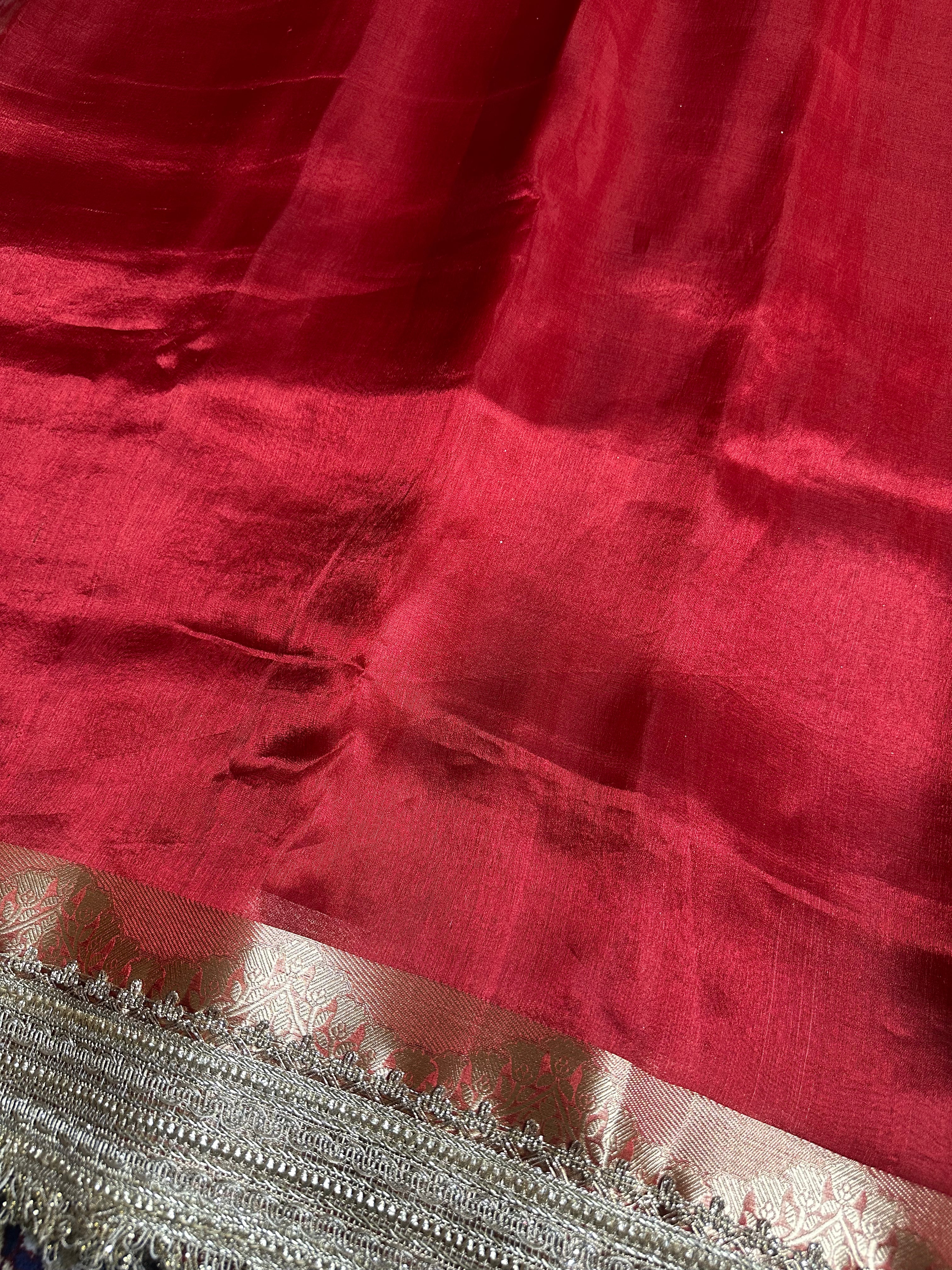 Sindoor-Ratna Gulbahaar - Pure Tissue Silk Saree With Hand Embroidery